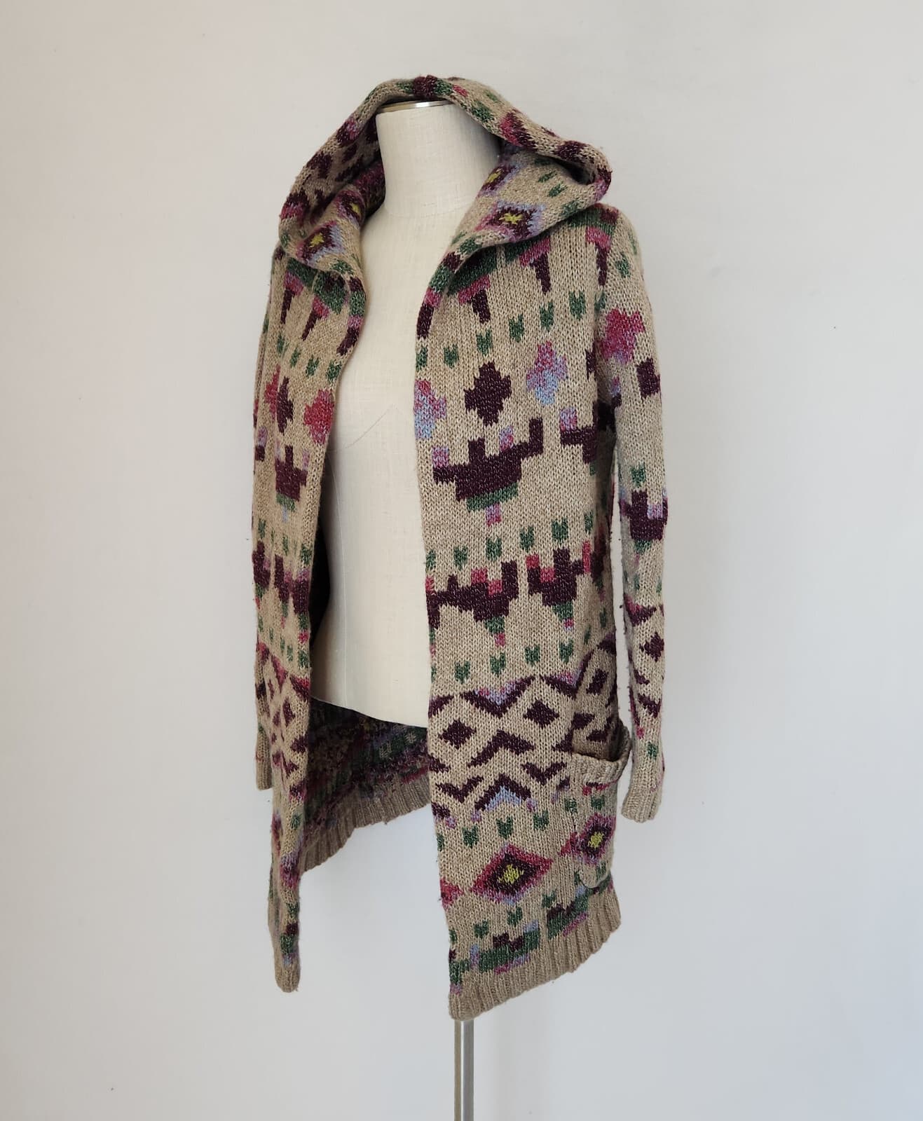 J. Jill Lenox Hooded Aztec Topper Duster Cardigan Coat Pockets Wool Blend Sz.S - Thumbnail 3
