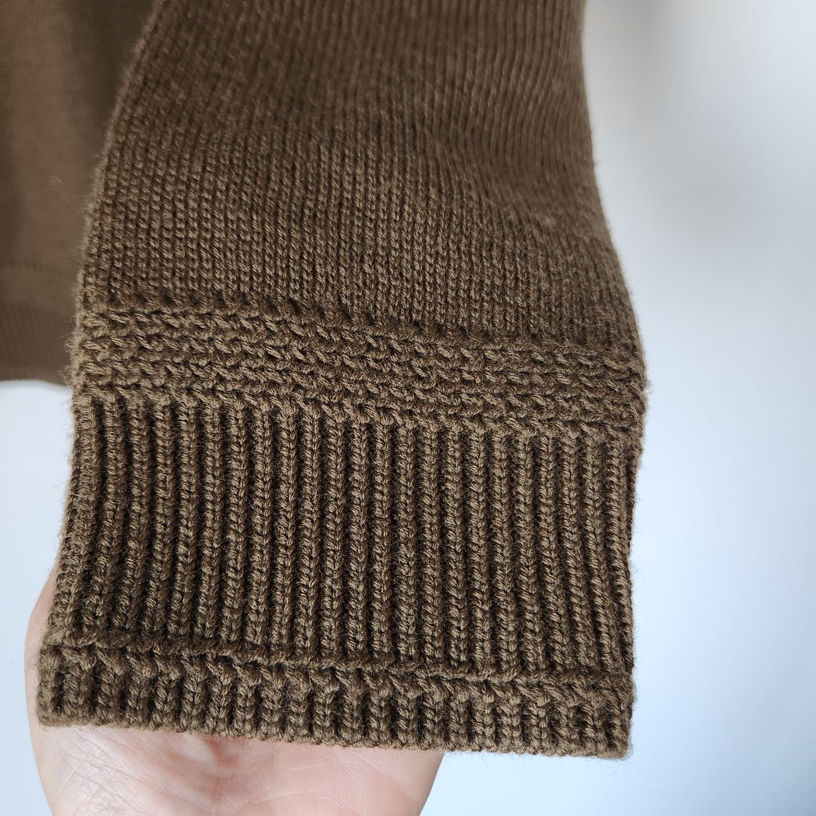 J.Crew Rugged Wool Sweater Shawl Collar 1/4 Button Pocket Olive Green Men's S - Thumbnail 4
