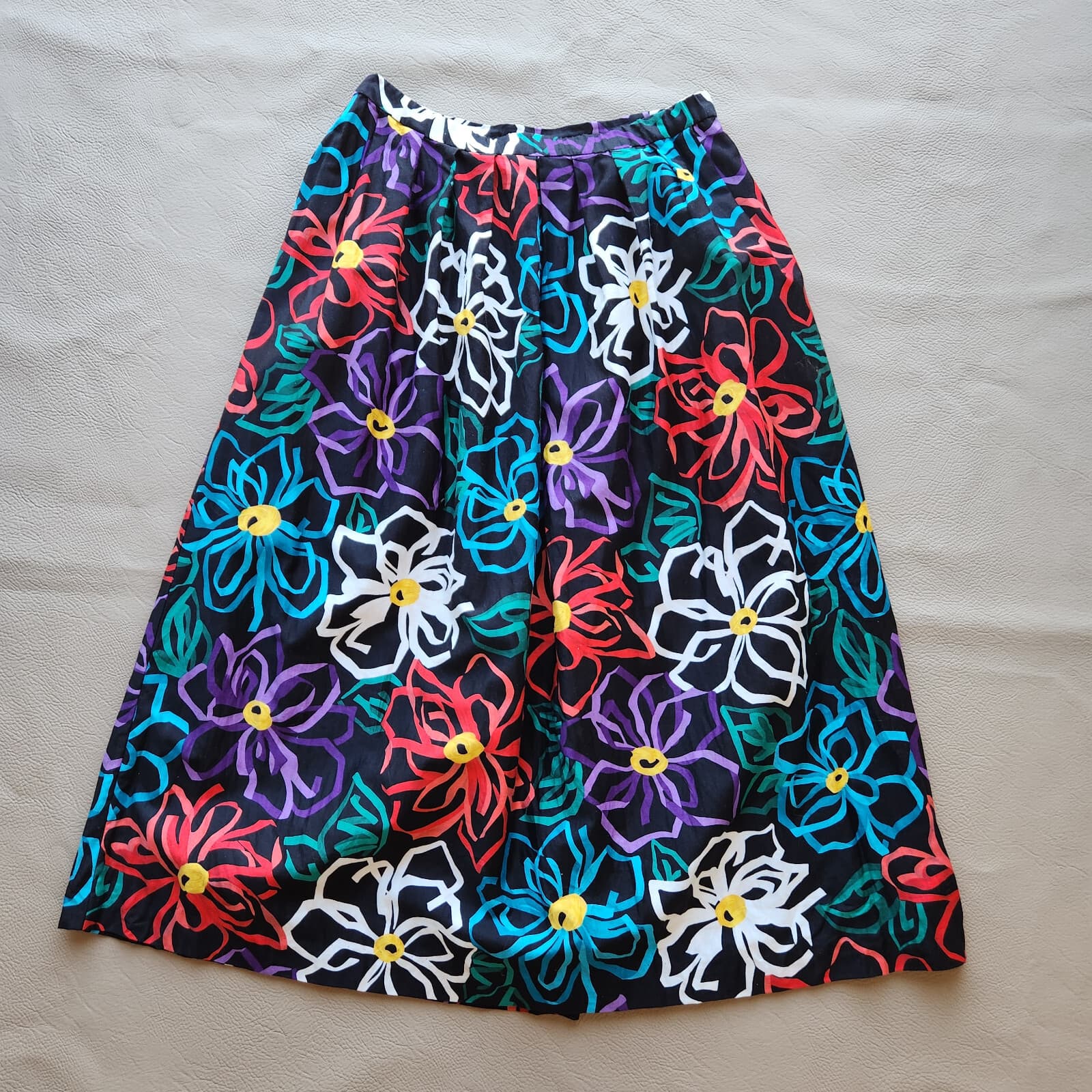 Vintage Weathervane USA Florel Pleated Full A-Line Midi Skirt Multicolor Sz.12 - Thumbnail 4