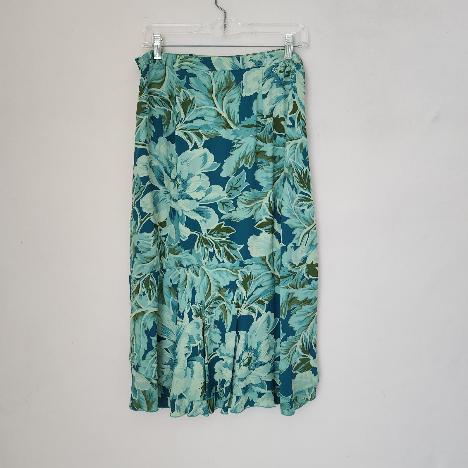 Vintage April Cornell Chiffon Floral Layer Midi A-Line Skirt Green Blue Womens M - Thumbnail 2