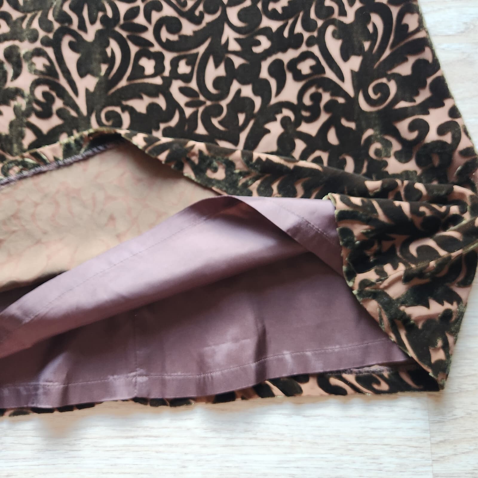 Wah Maker True West Burnout Velvet Midi A-Line Skirt Silk Blend Brown Sz.16 - Thumbnail 5