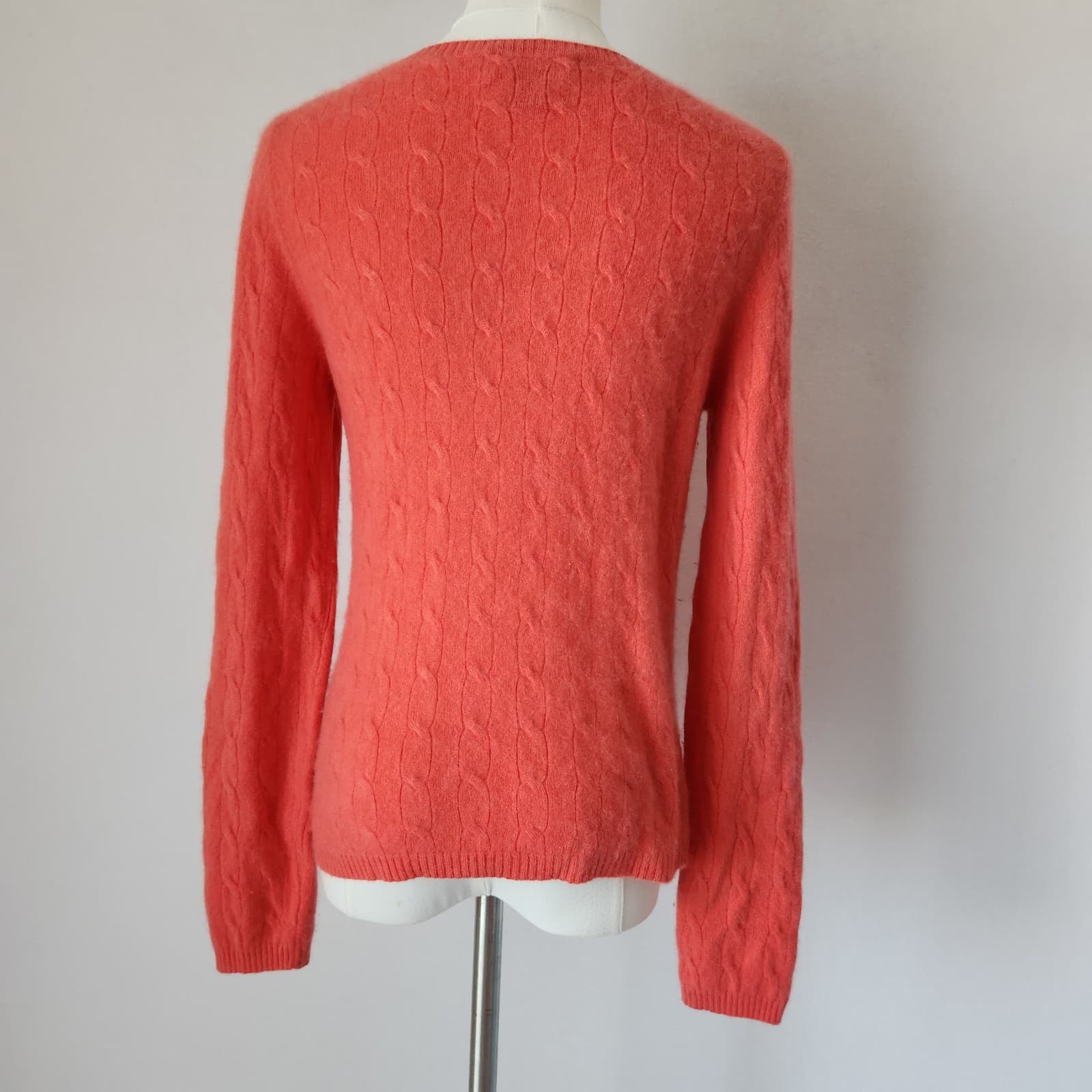 Charter Club 2-Ply Cashmere Made in Mongolia Cable Knit V-Neck Sweater Orange S - Thumbnail 5