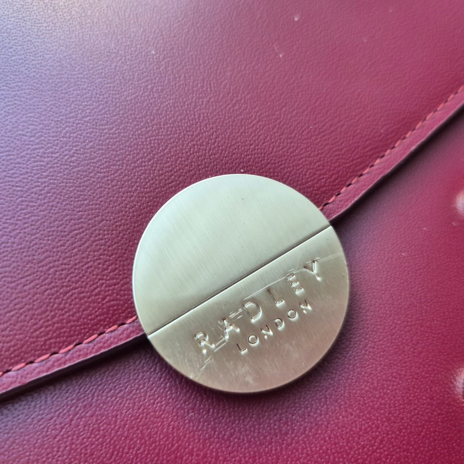 NWT Radley London Broad Street Studded Red Berry Leather Clutch Bag Zip/Snap - Thumbnail 12