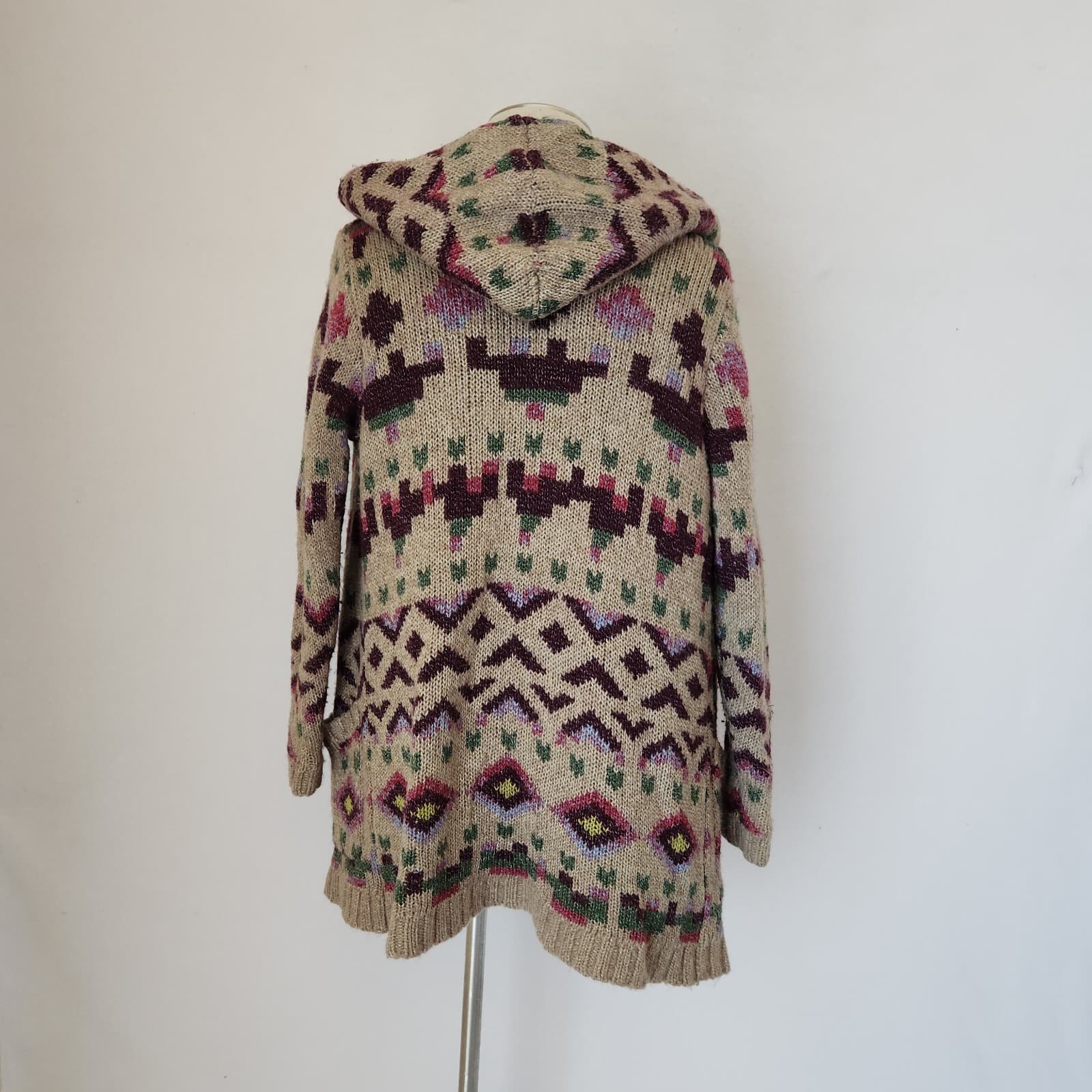 J. Jill Lenox Hooded Aztec Topper Duster Cardigan Coat Pockets Wool Blend Sz.S - Thumbnail 8