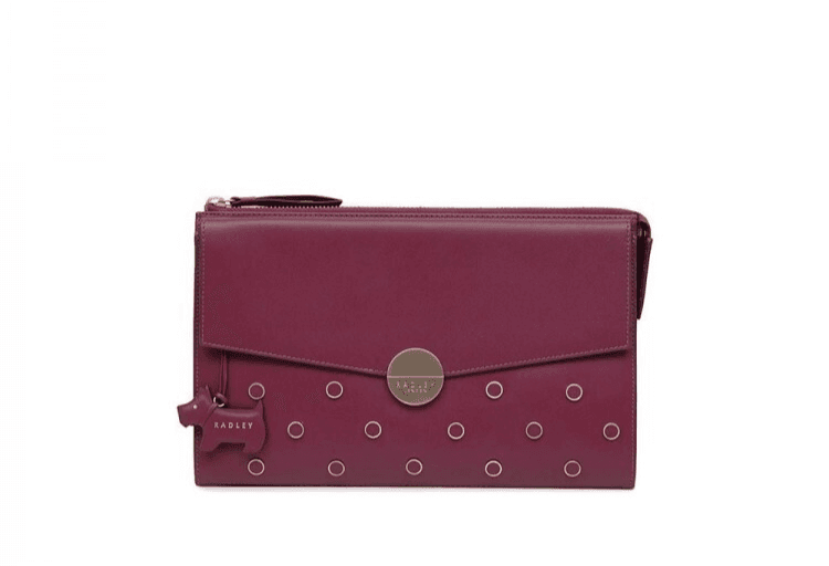 NWT Radley London Broad Street Studded Red Berry Leather Clutch Bag Zip/Snap - Thumbnail 3