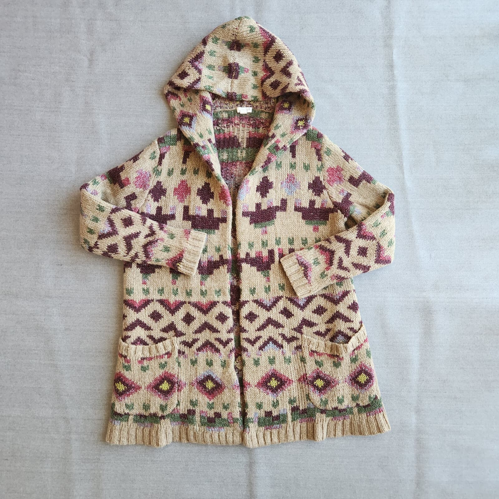 J. Jill Lenox Hooded Aztec Topper Duster Cardigan Coat Pockets Wool Blend Sz.S - Thumbnail 6