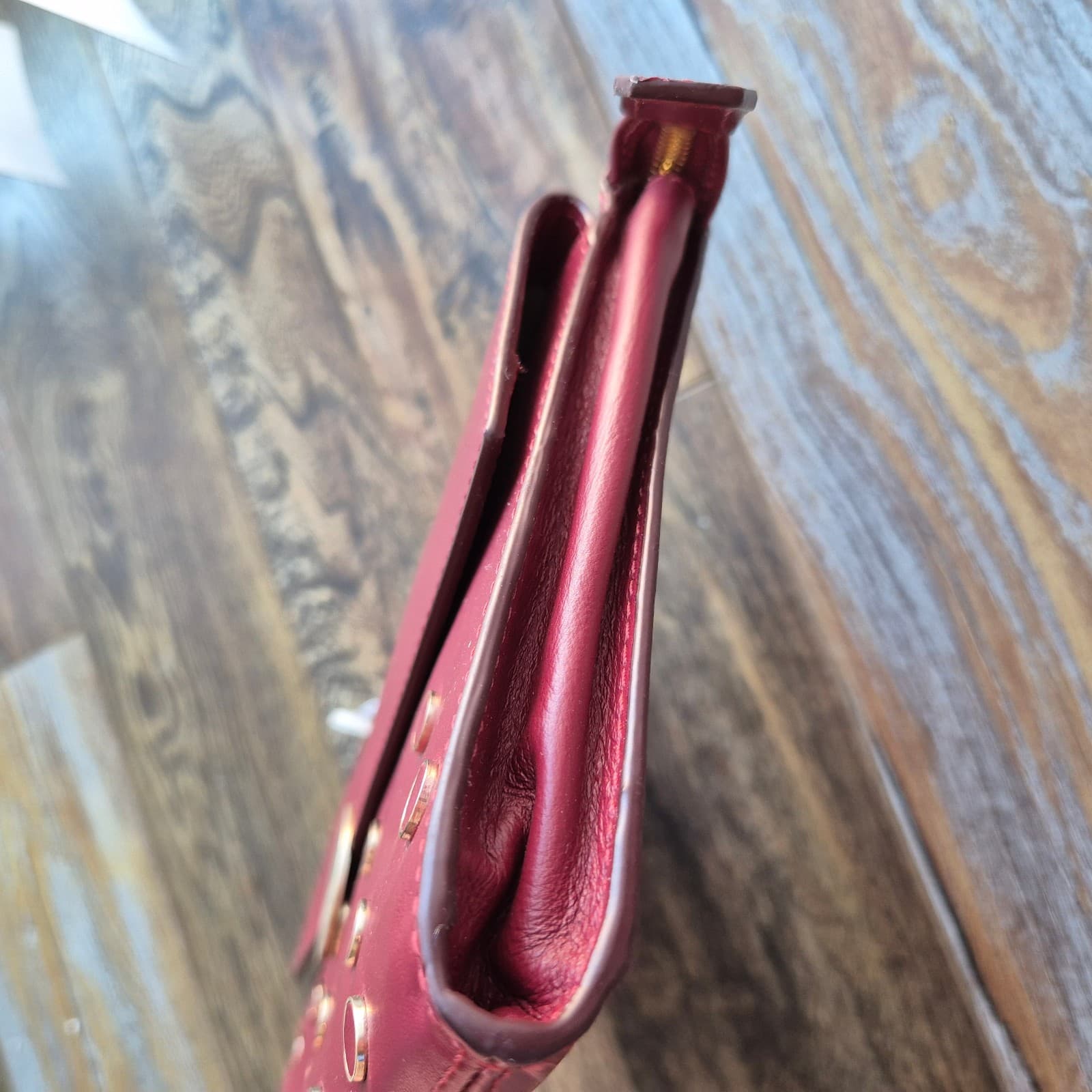 NWT Radley London Broad Street Studded Red Berry Leather Clutch Bag Zip/Snap - Thumbnail 7