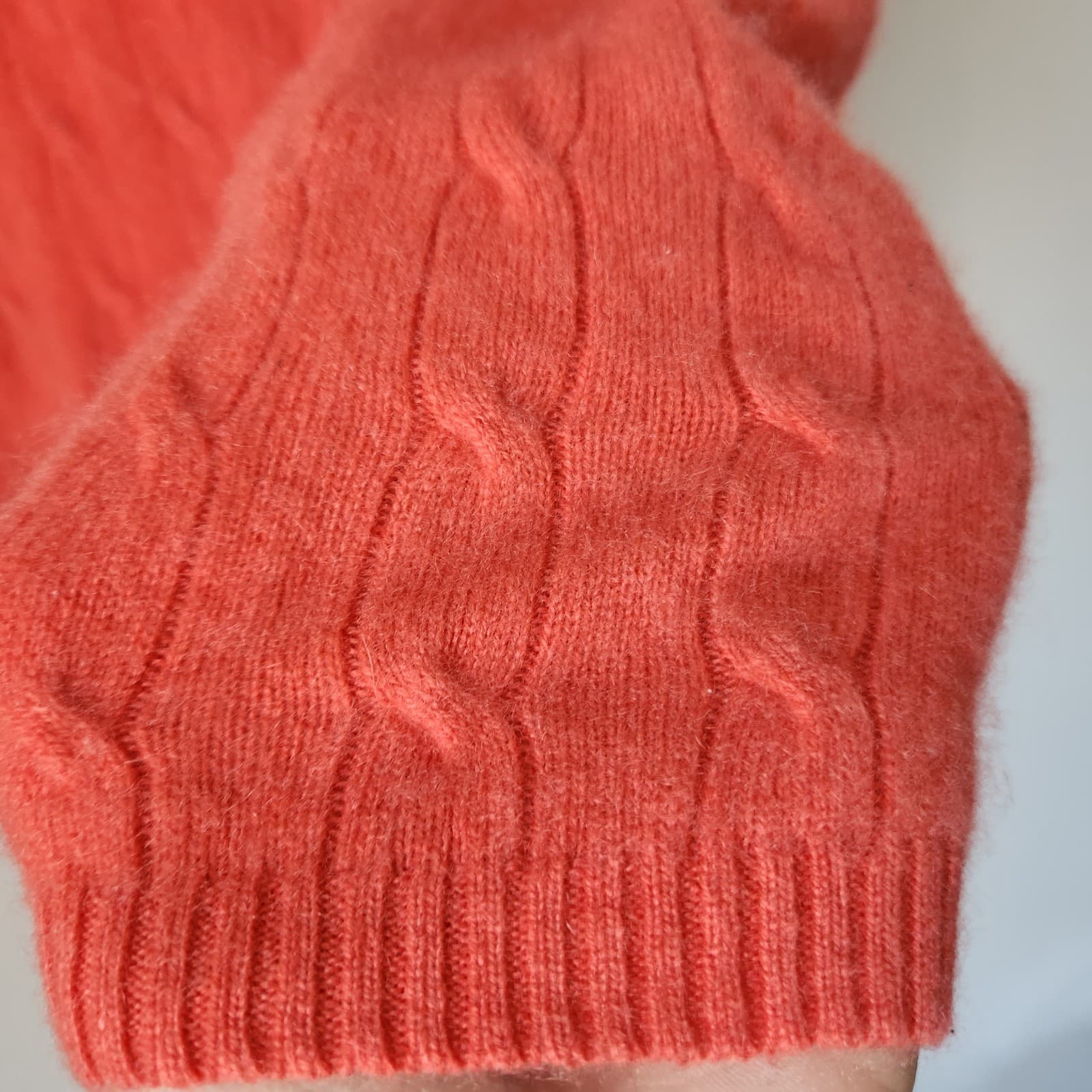Charter Club 2-Ply Cashmere Made in Mongolia Cable Knit V-Neck Sweater Orange S - Thumbnail 4