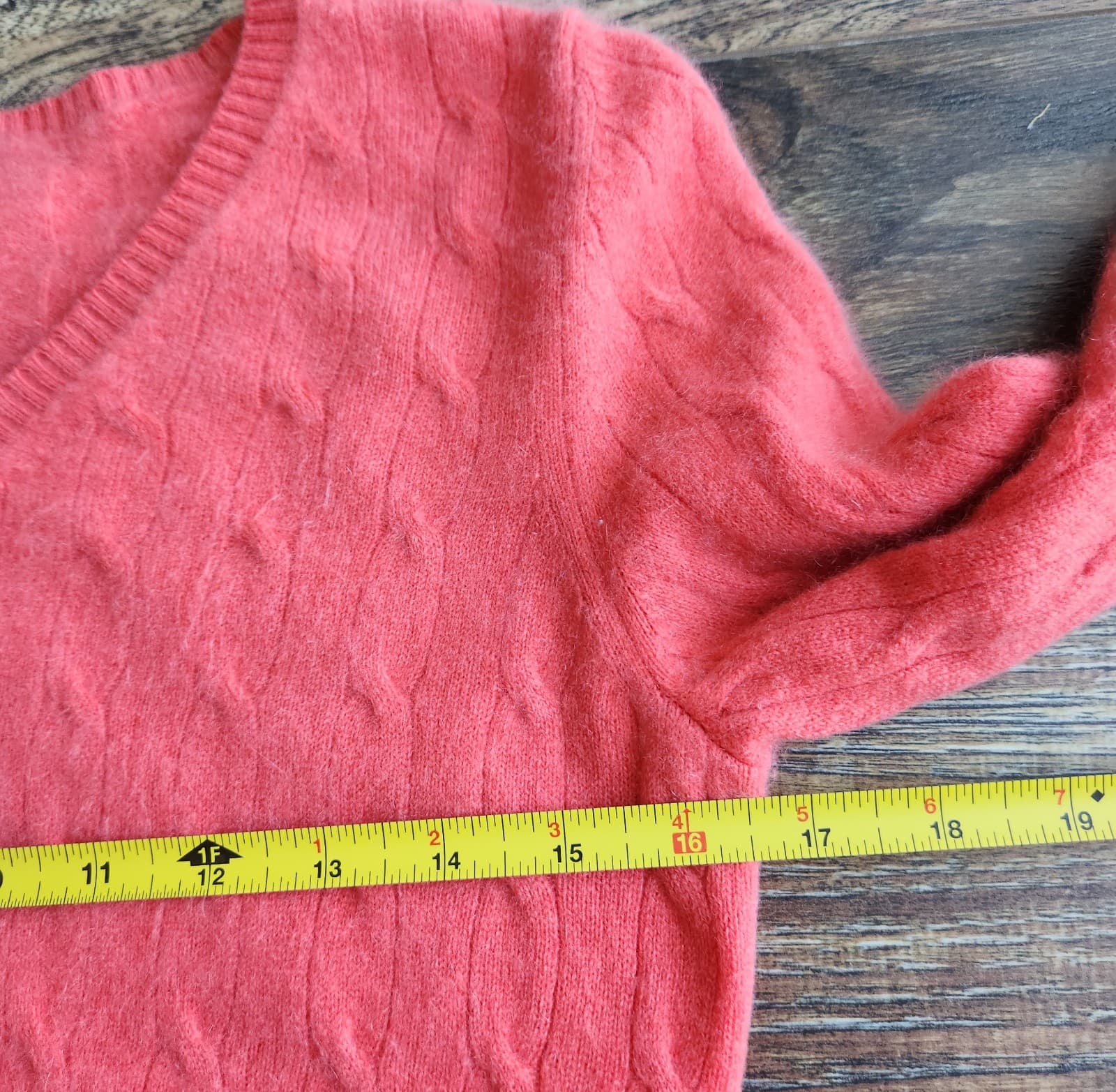 Charter Club 2-Ply Cashmere Made in Mongolia Cable Knit V-Neck Sweater Orange S - Thumbnail 9