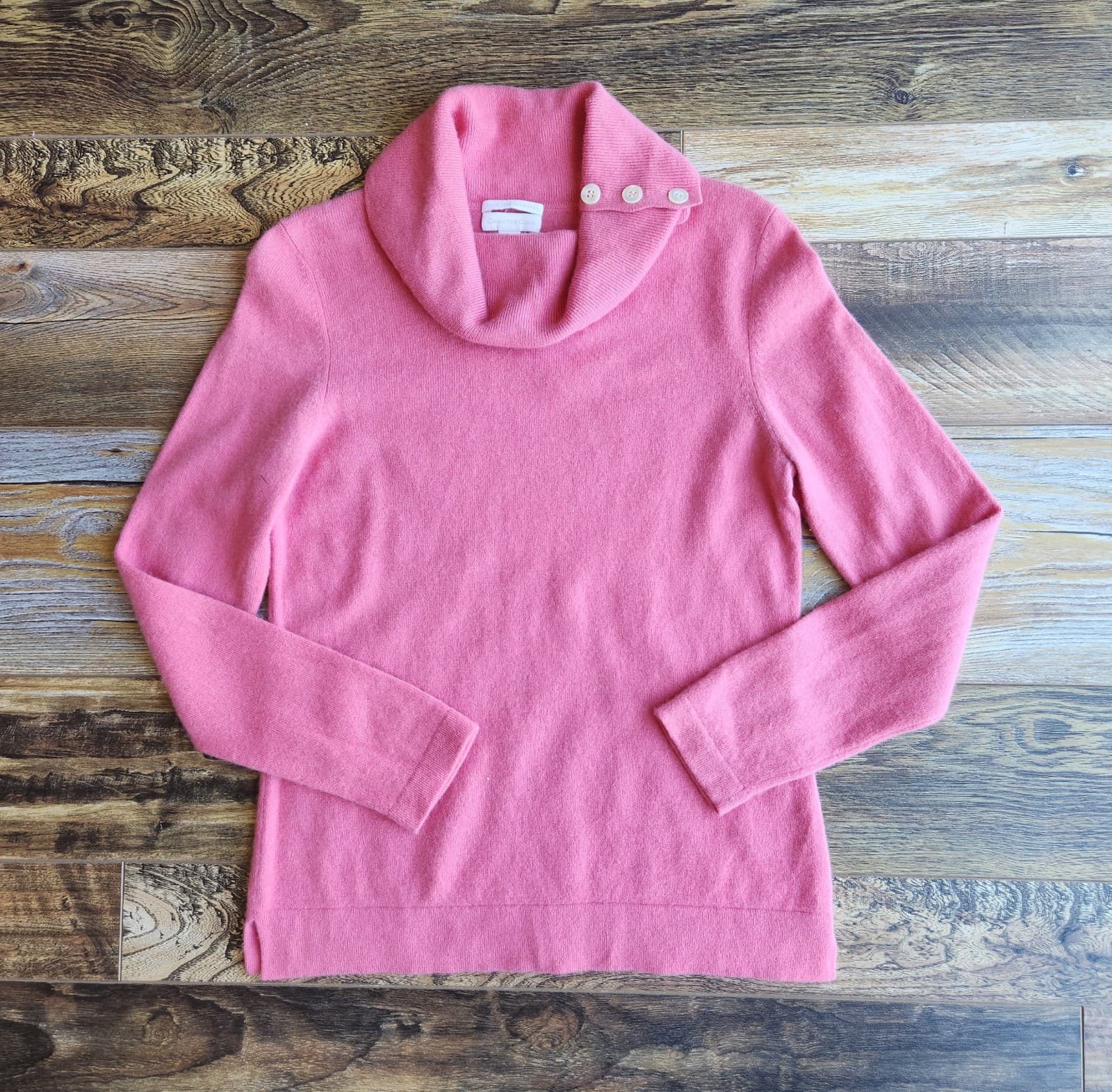 Charter Club 2-Ply Cashmere Button-Turtle Neck Sweater Pullover Pink Women's M - Thumbnail 3