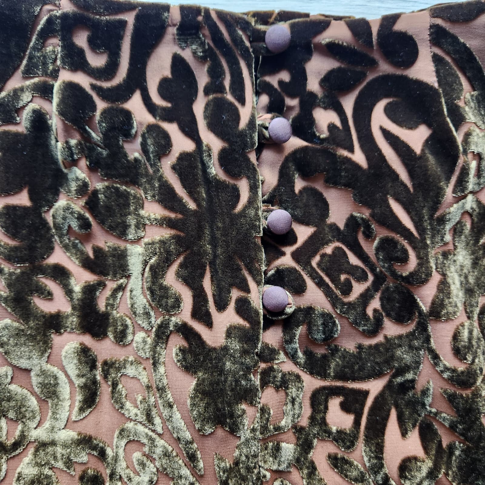 Wah Maker True West Burnout Velvet Midi A-Line Skirt Silk Blend Brown Sz.16 - Thumbnail 6