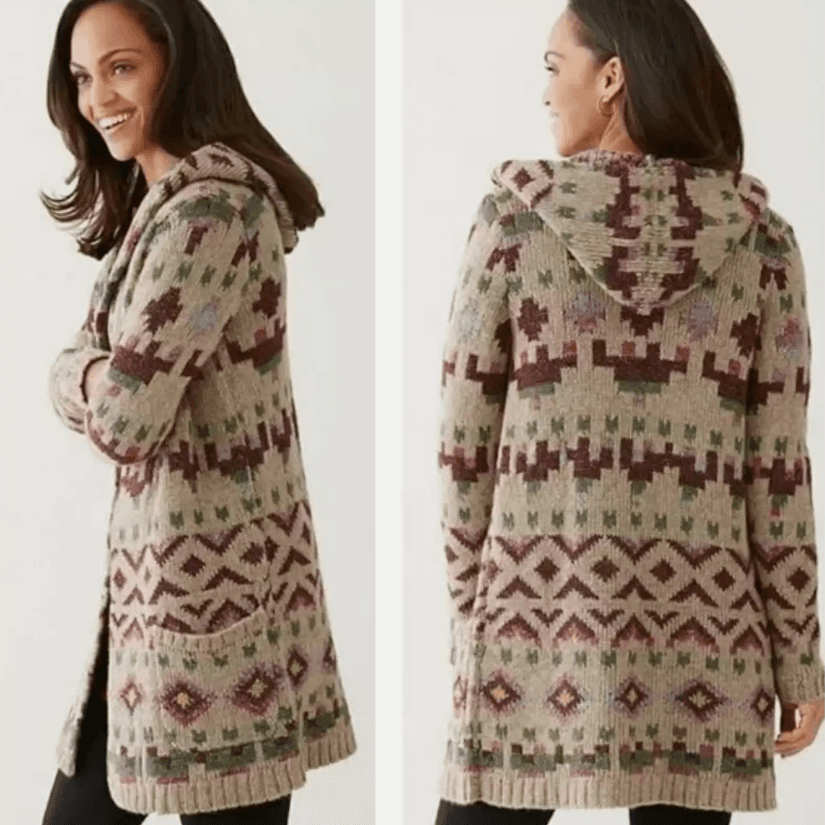 J. Jill Lenox Hooded Aztec Topper Duster Cardigan Coat Pockets Wool Blend Sz.S - Thumbnail 4