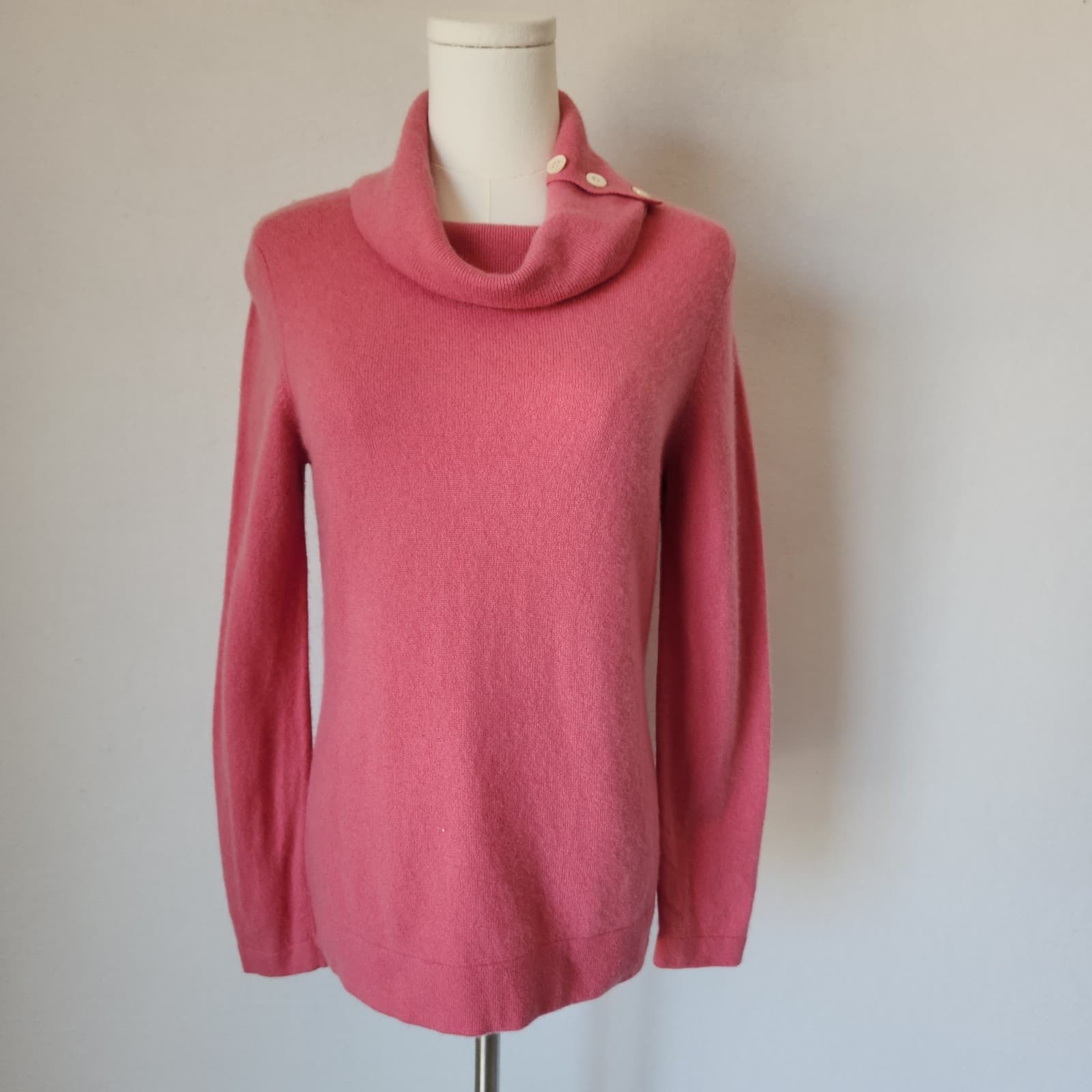 Charter Club 2-Ply Cashmere Button-Turtle Neck Sweater Pullover Pink Women's M - Thumbnail 2