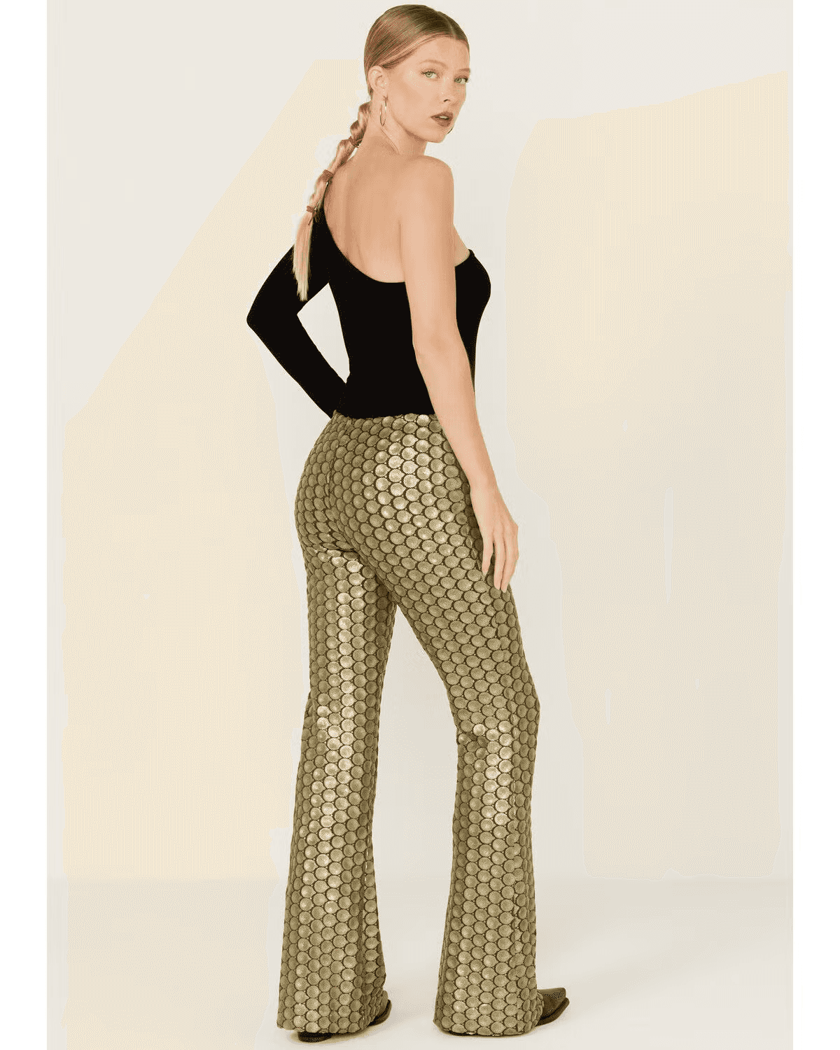 NWoT Free People Wilder Days Sequins 1970s-Retro Flare Pants Pullon Green Sz.2 - Thumbnail 6