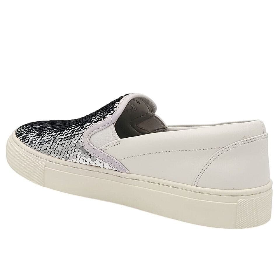 Tory Burch Carter Silver Sequin Embellished Slip On Sneaker White Leather US9.5M - Thumbnail 11