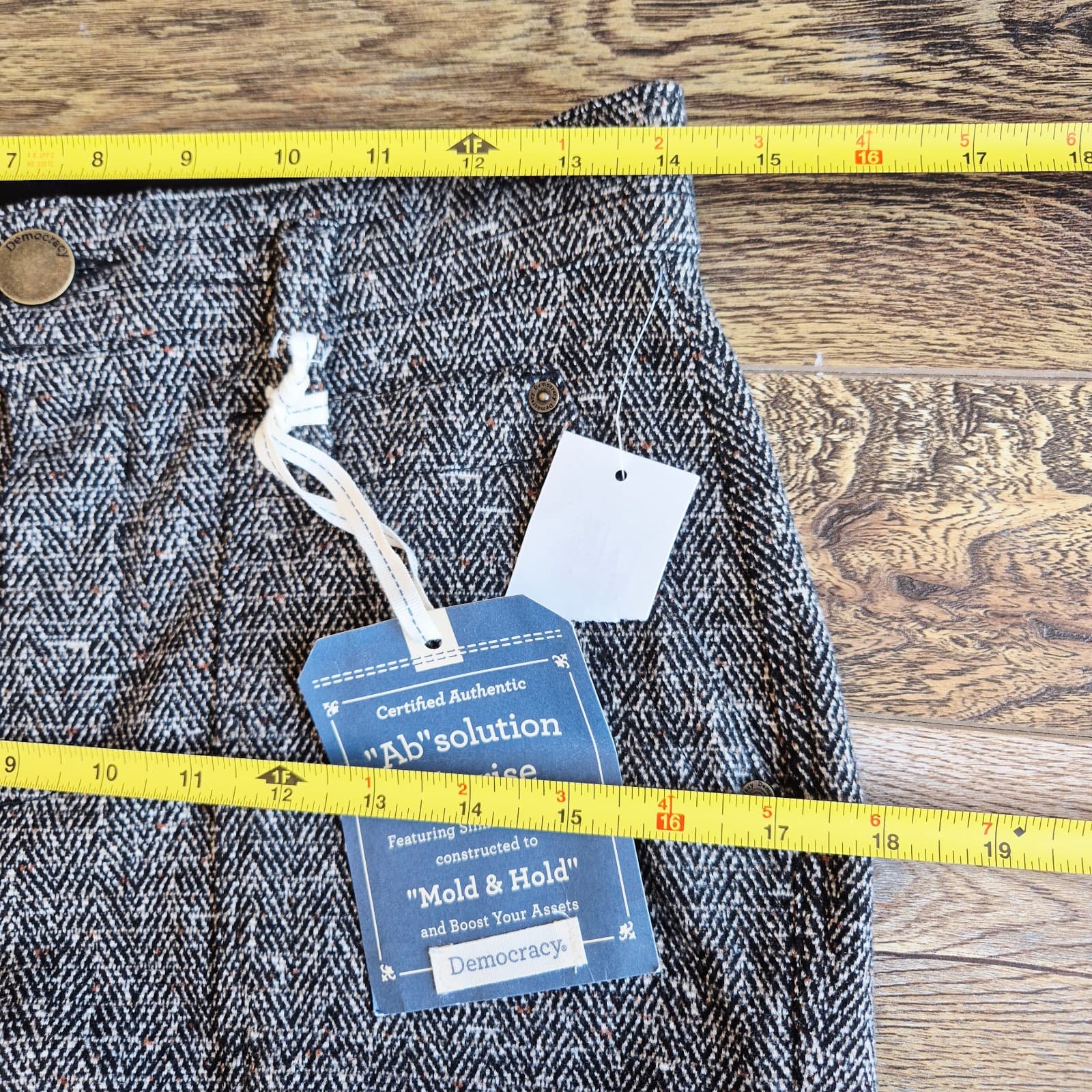 NWT Democracy Ab Solution Skyrise Tweed Straight Pants Pullon Stretch Black Sz.2 - Thumbnail 12