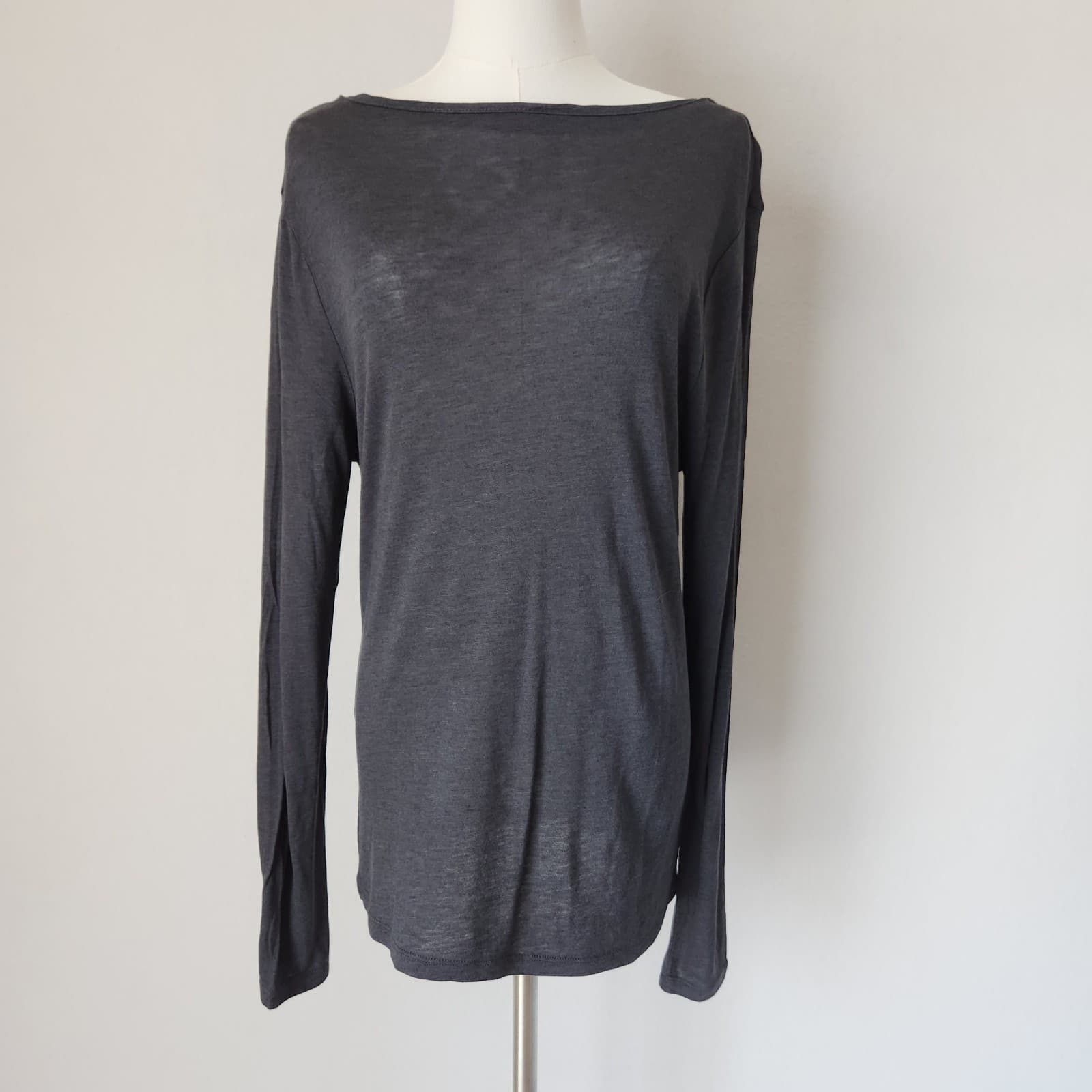 NWT J.Crew Collection Layering T-Shirt Black Sheer Wool-Blend Long-Sleeve Sz.L - Thumbnail 3
