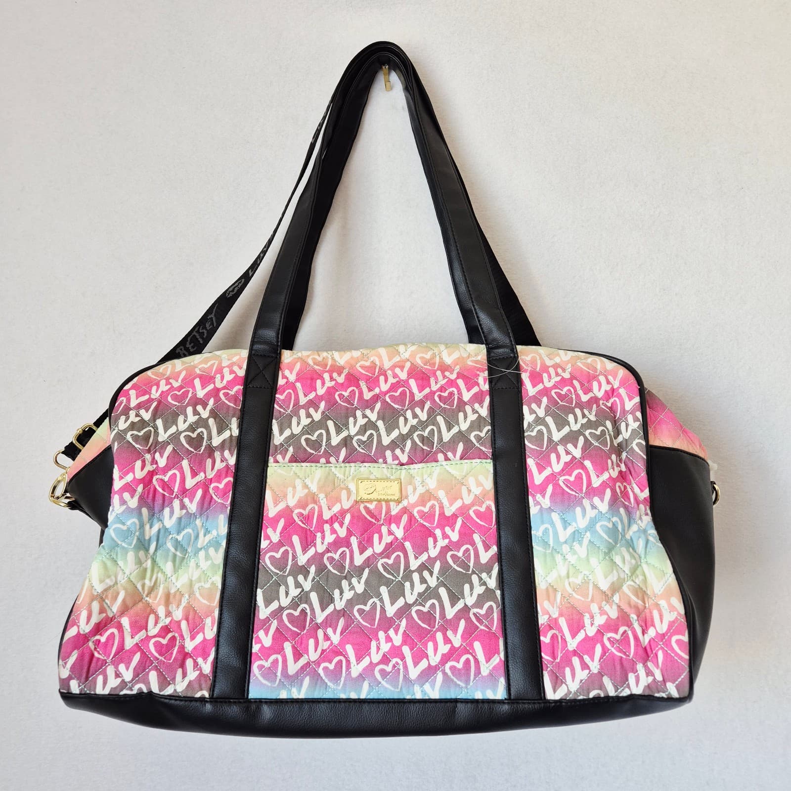 Luv Betsey Johnson Hearts Tie-Dye Graffiti Rainbow Weekend Carryon Duffel Bag - Thumbnail 2