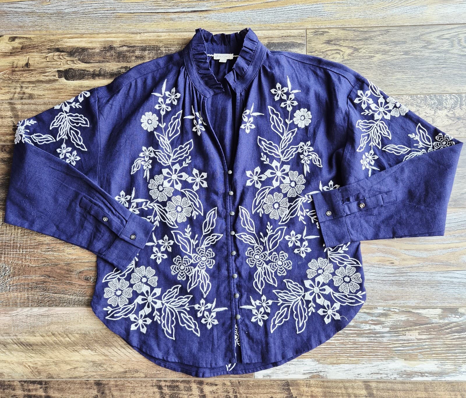 NWoT Pilcro Anthropologie Tavi Floral Embroidered Linen Blend Button Blouse Sz.S - Thumbnail 3