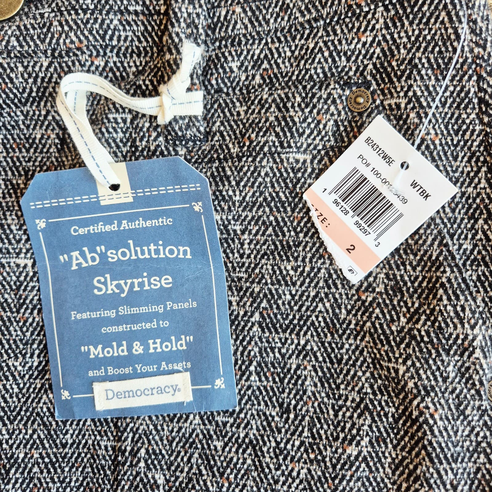 NWT Democracy Ab Solution Skyrise Tweed Straight Pants Pullon Stretch Black Sz.2 - Thumbnail 8