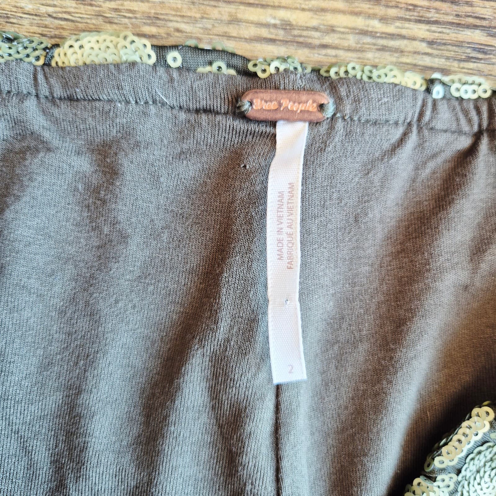 NWoT Free People Wilder Days Sequins 1970s-Retro Flare Pants Pullon Green Sz.2 - Thumbnail 10