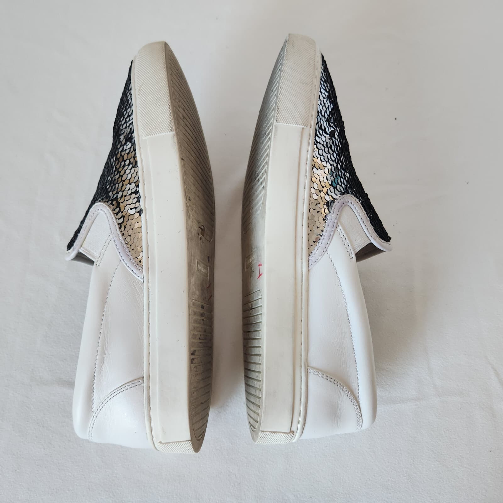 Tory Burch Carter Silver Sequin Embellished Slip On Sneaker White Leather US9.5M - Thumbnail 9