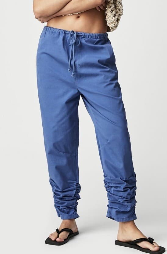 Free People Light Parachute Pants Pull-On Drawstring Pocket Cotton Blue Women XS - Thumbnail 2