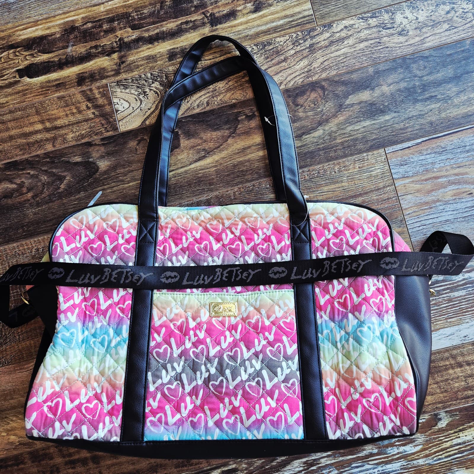Luv Betsey Johnson Hearts Tie-Dye Graffiti Rainbow Weekend Carryon Duffel Bag - Thumbnail 6