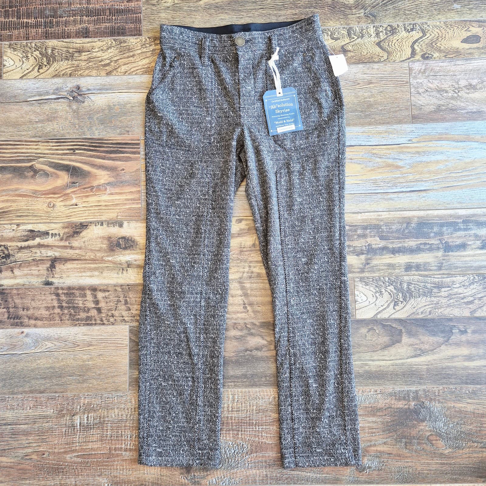 NWT Democracy Ab Solution Skyrise Tweed Straight Pants Pullon Stretch Black Sz.2 - Thumbnail 6