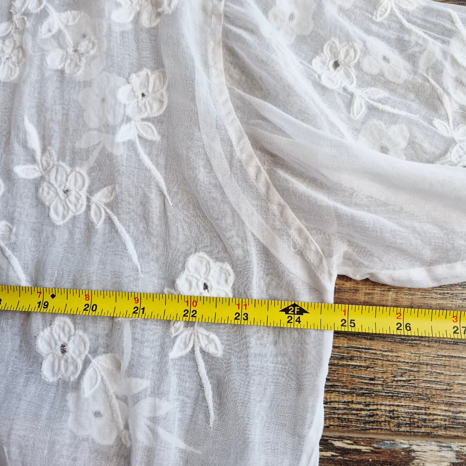 Kiko Comfortable Clothing Embroidered Blouse Sheer White Cotton Button-Front O/S - Thumbnail 11