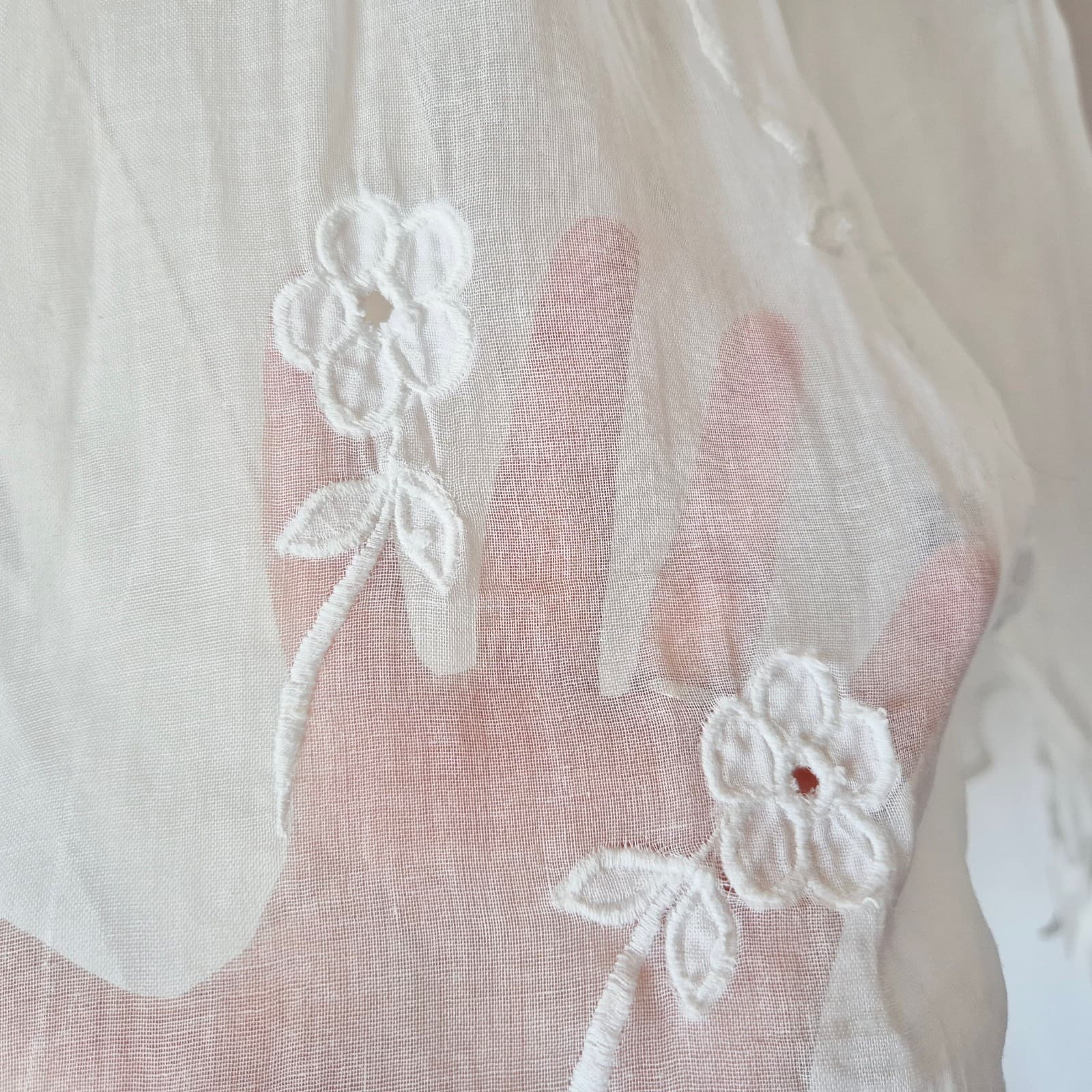 Kiko Comfortable Clothing Embroidered Blouse Sheer White Cotton Button-Front O/S - Thumbnail 5