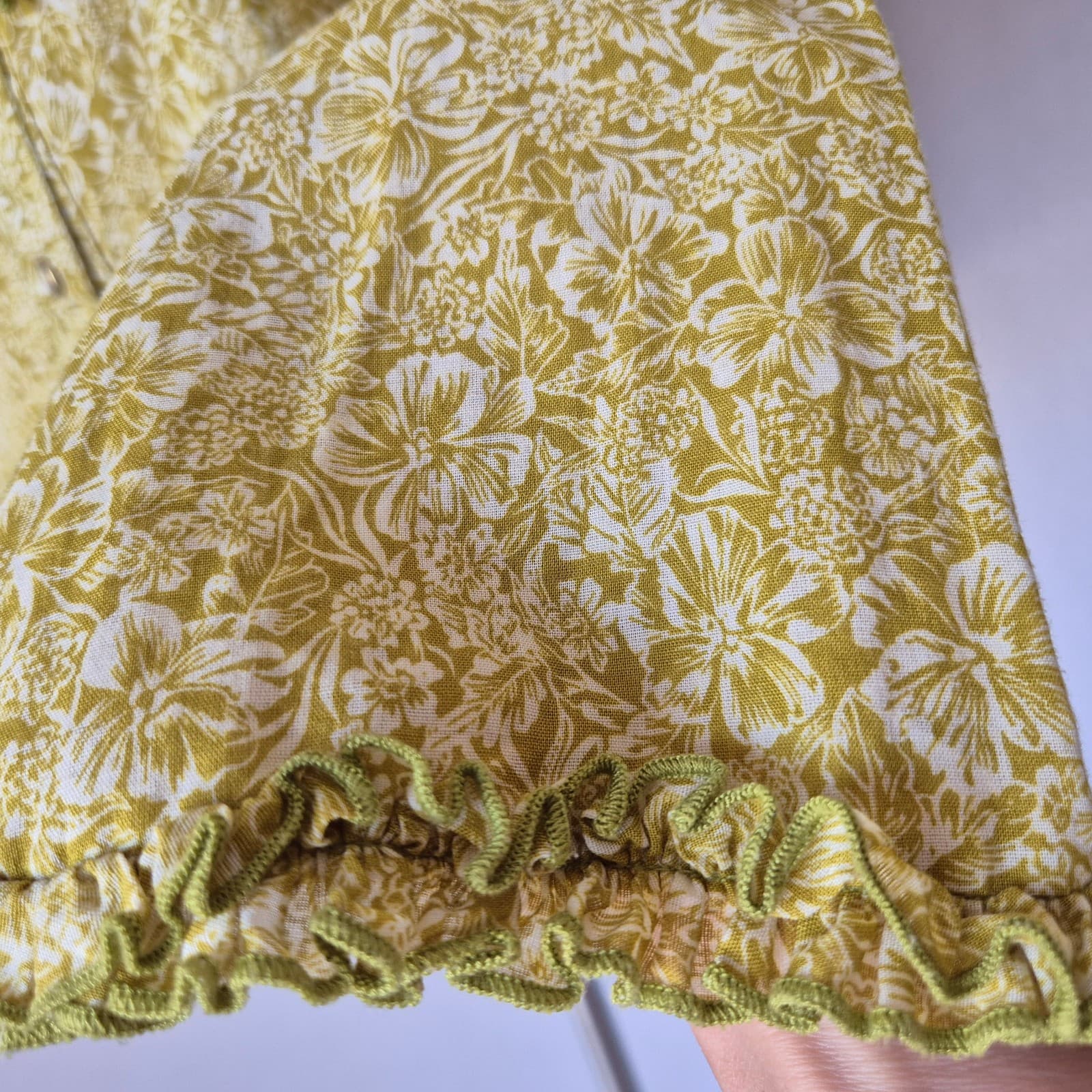 Vintage ANNA HULING USA Made Floral Ruffle Pearl Snap Western Shirt Green Sz.S - Thumbnail 6