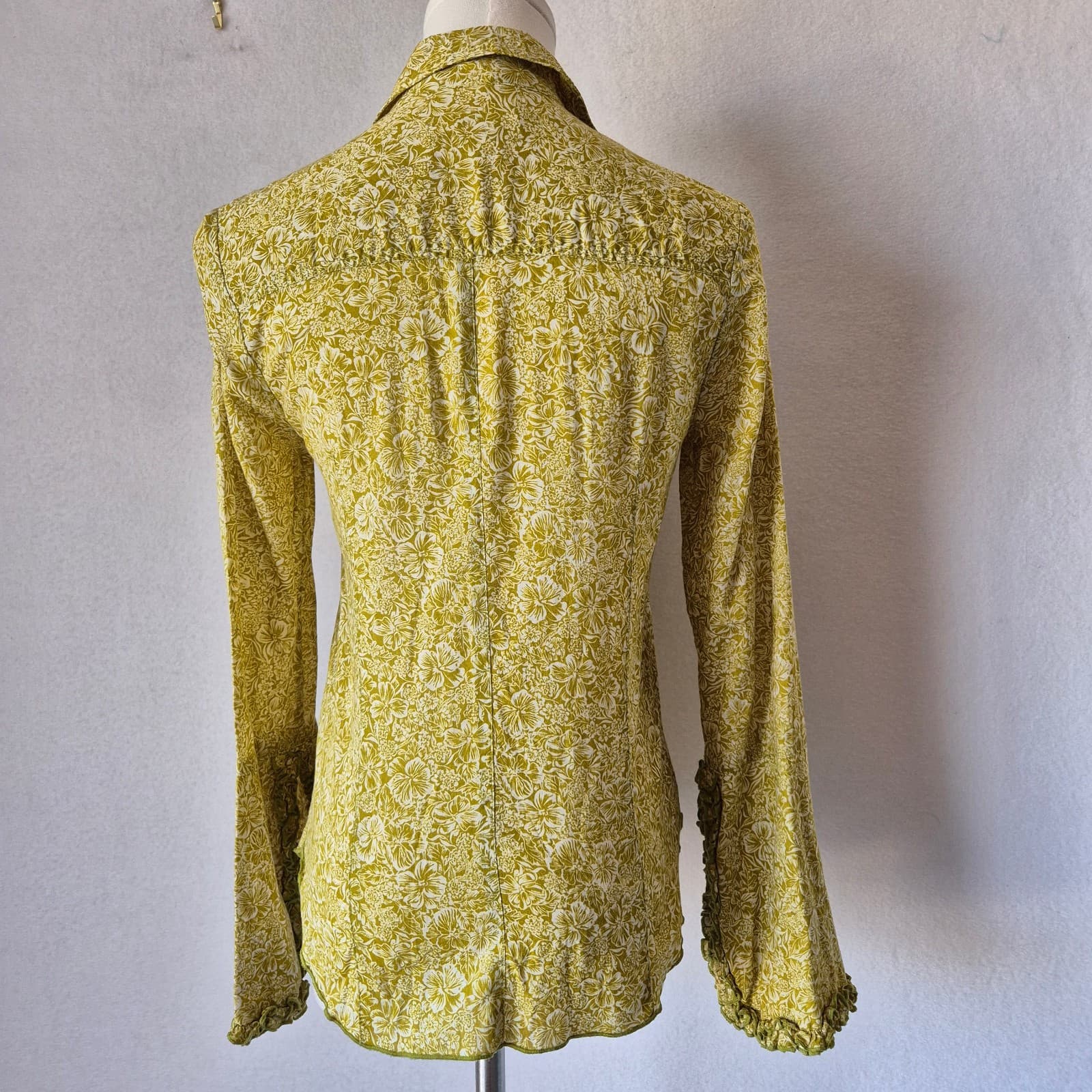 Vintage ANNA HULING USA Made Floral Ruffle Pearl Snap Western Shirt Green Sz.S - Thumbnail 7