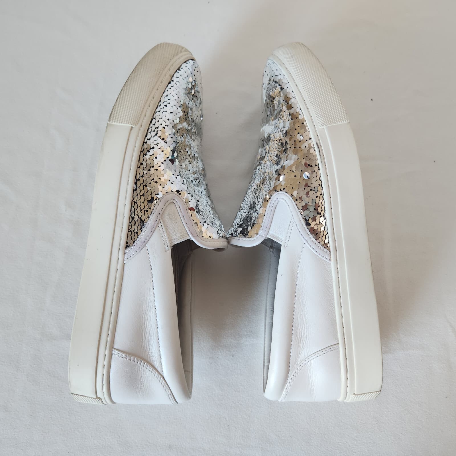 Tory Burch Carter Silver Sequin Embellished Slip On Sneaker White Leather US9.5M - Thumbnail 10