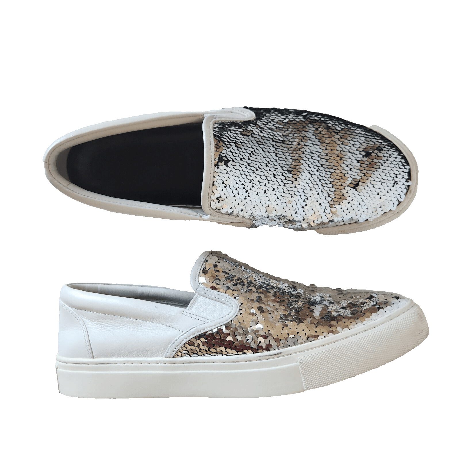 Tory Burch Carter Silver Sequin Embellished Slip On Sneaker White Leather US9.5M - Thumbnail 2