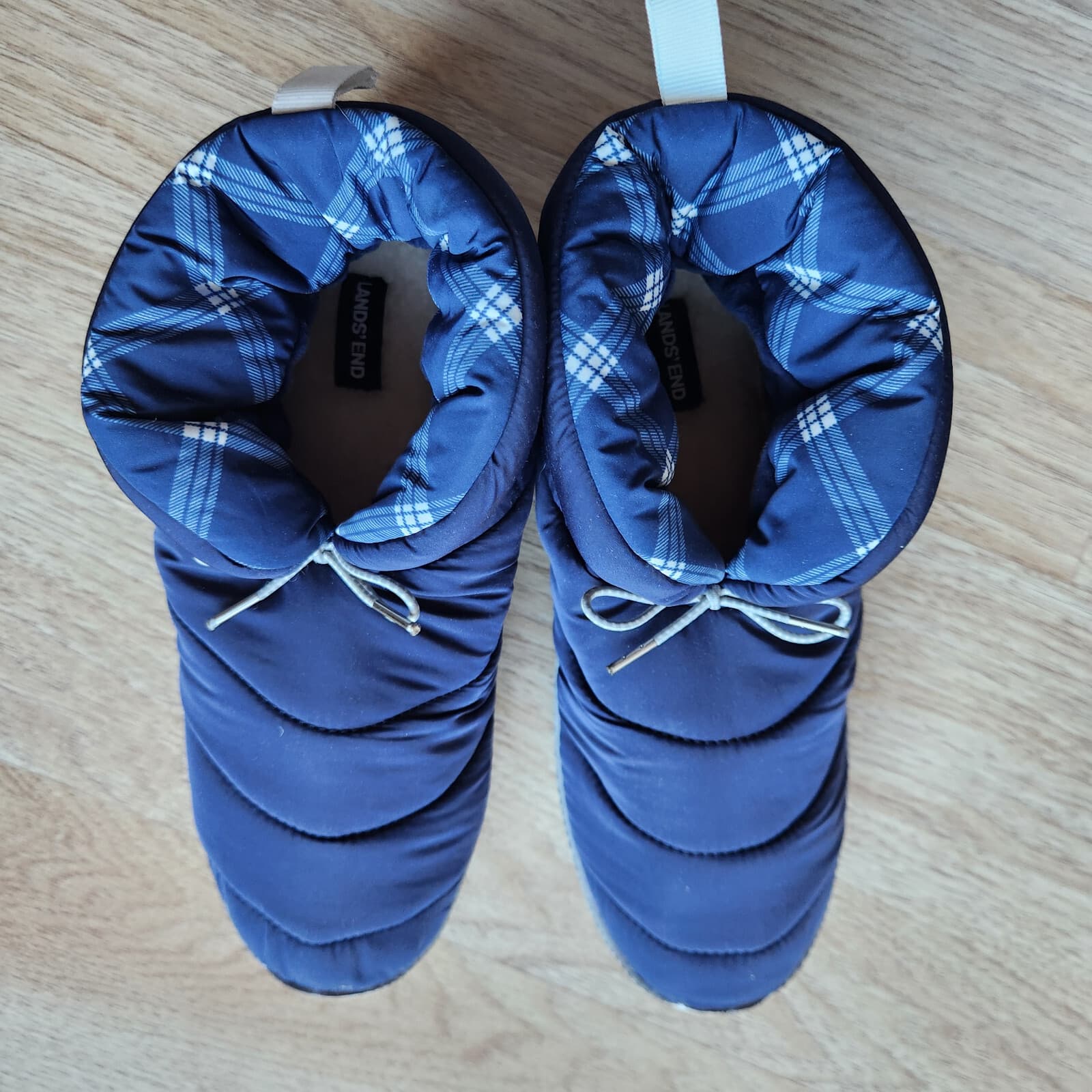 NWT Lands' End Ultralight Puffer Bootie Slipper Faux Fur Lining Blue Womens US9B - Thumbnail 3