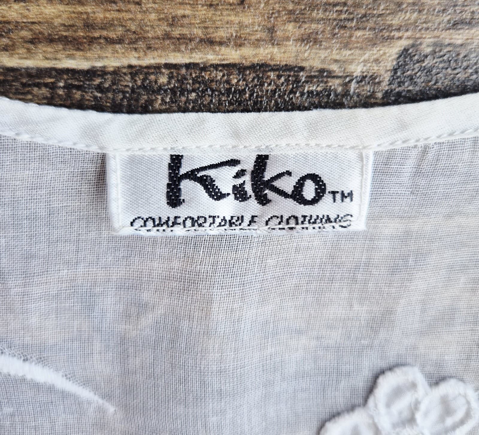 Kiko Comfortable Clothing Embroidered Blouse Sheer White Cotton Button-Front O/S - Thumbnail 7