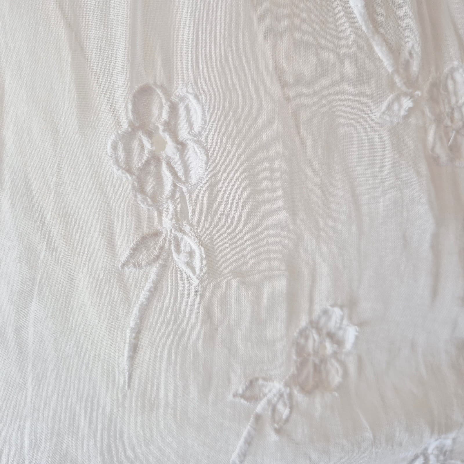 Kiko Comfortable Clothing Embroidered Blouse Sheer White Cotton Button-Front O/S - Thumbnail 4