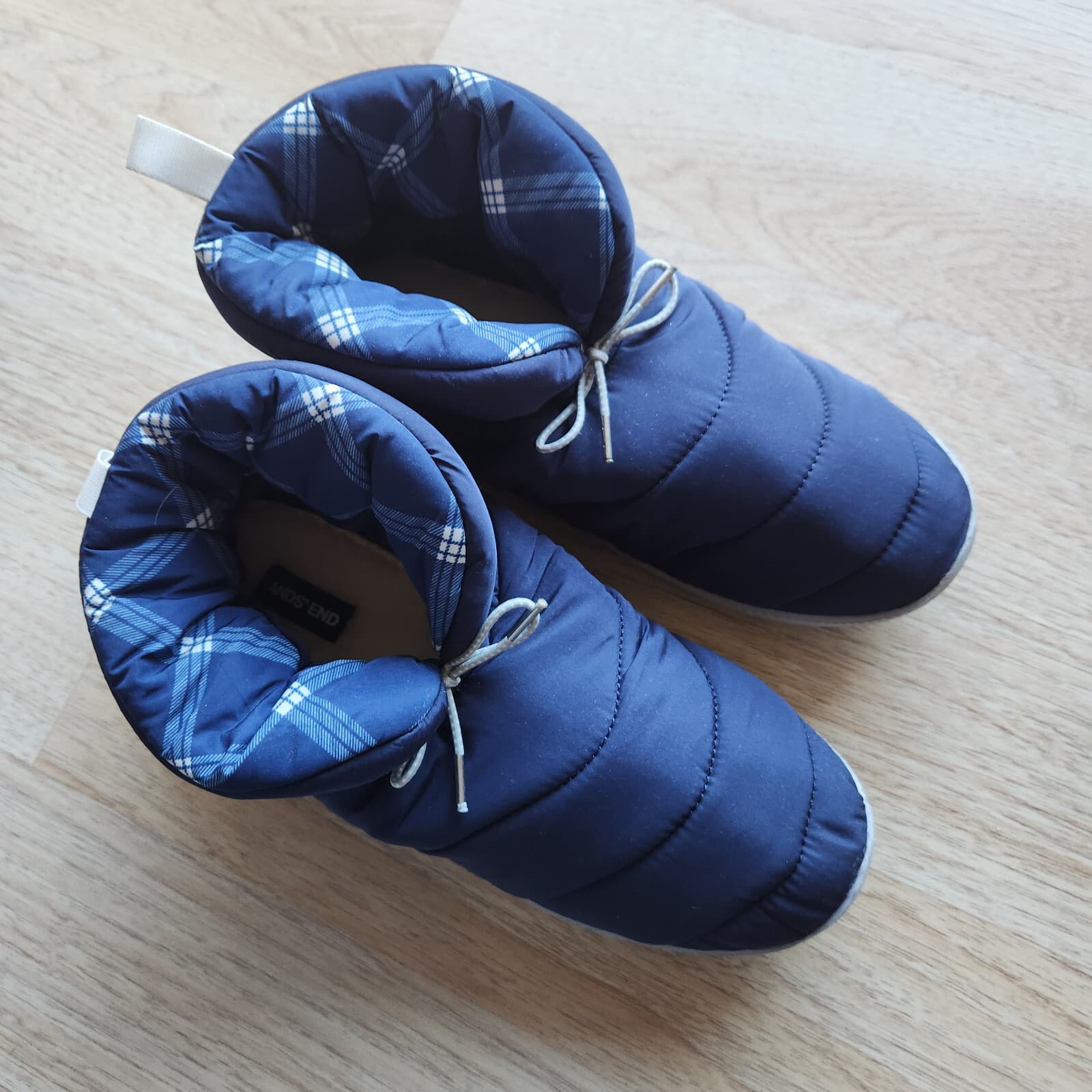 NWT Lands' End Ultralight Puffer Bootie Slipper Faux Fur Lining Blue Womens US9B - Thumbnail 2