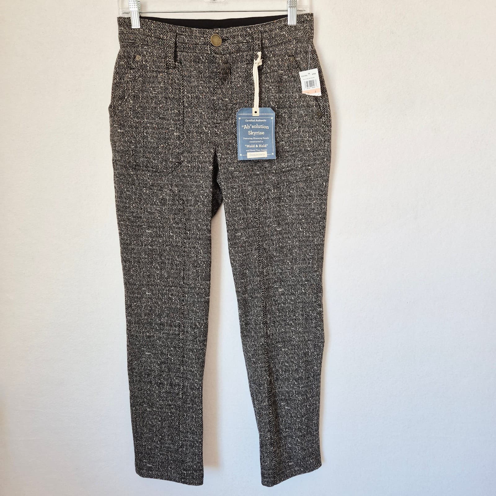 NWT Democracy Ab Solution Skyrise Tweed Straight Pants Pullon Stretch Black Sz.2 - Thumbnail 2