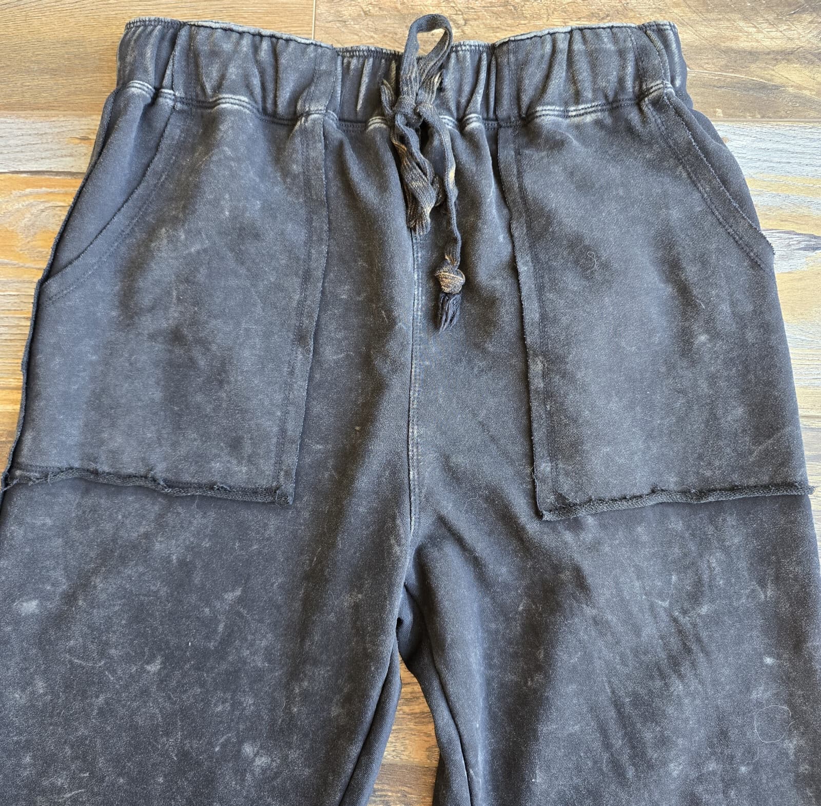 Oli & Hali Washed Terry Jogger Sweatpant Elastic Waist Drawstring Pocket Black M - Thumbnail 3