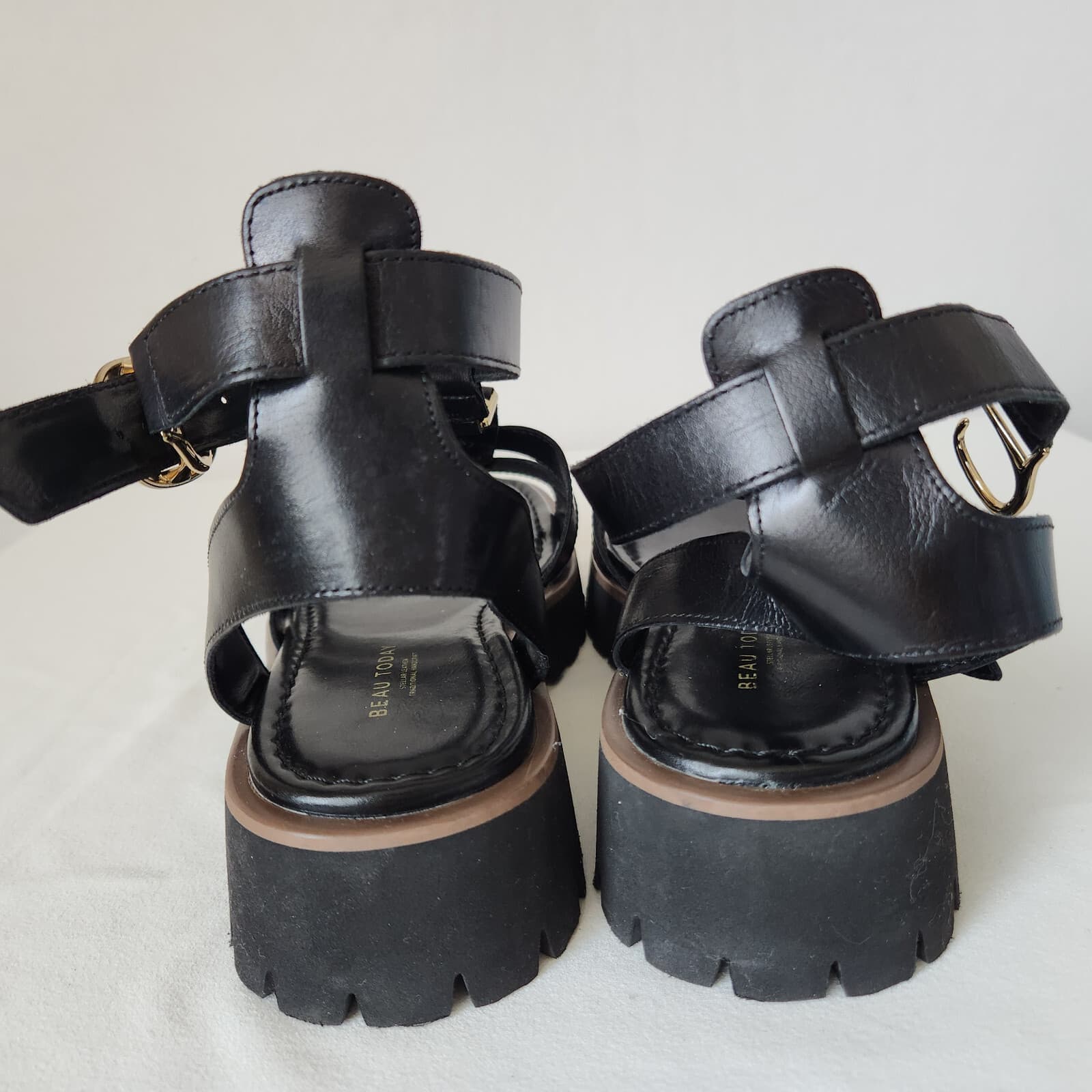 NWoB BEAU TODAY Leather Gladiator Sandals Open Toe Ankle Strap Platform Black 10 - Thumbnail 14