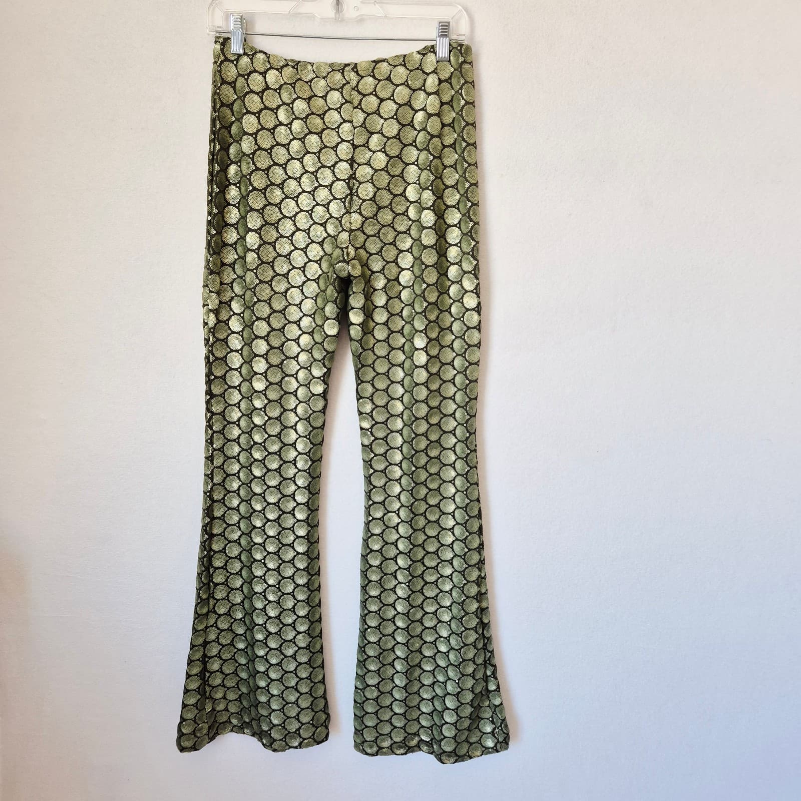 NWoT Free People Wilder Days Sequins 1970s-Retro Flare Pants Pullon Green Sz.2 - Thumbnail 8