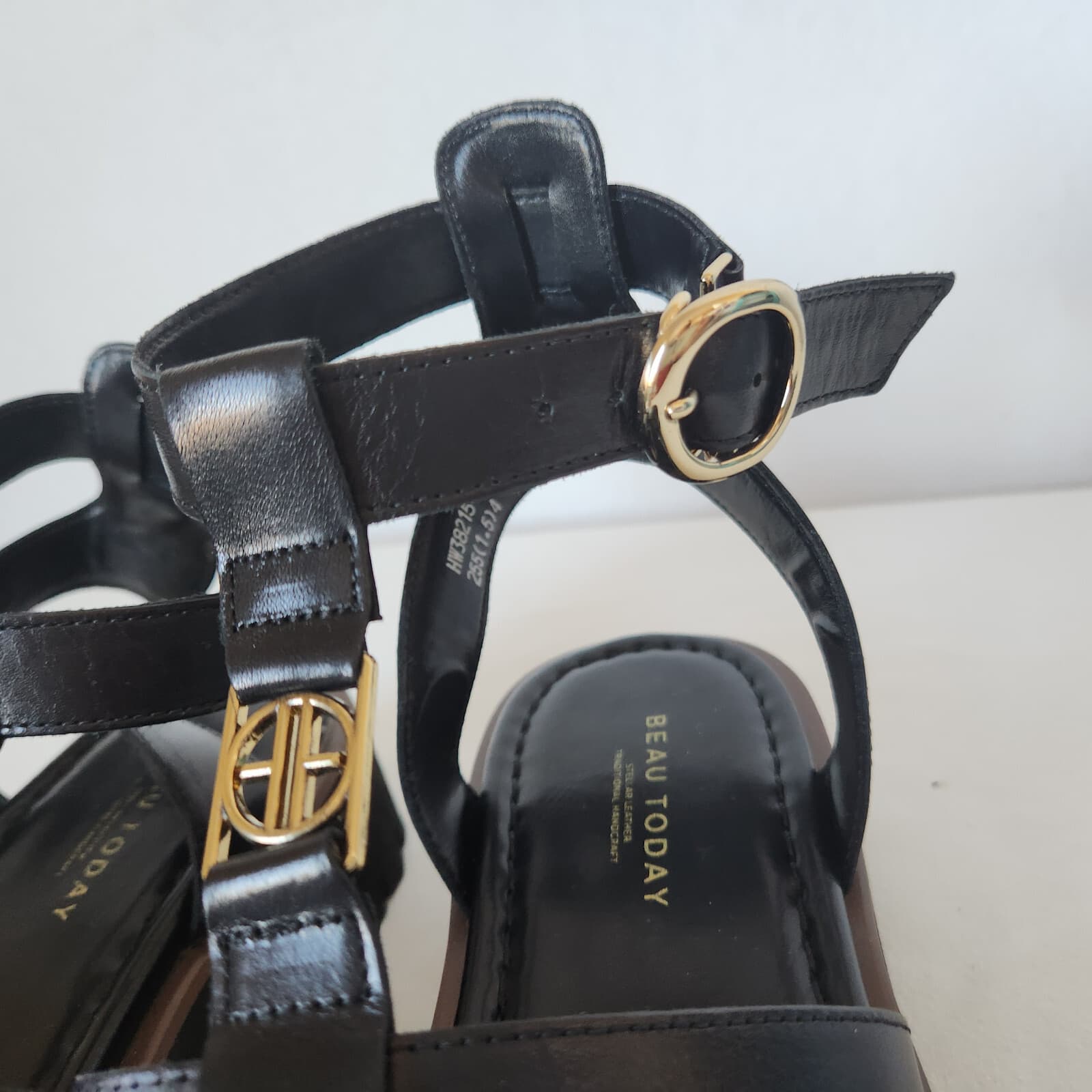 NWoB BEAU TODAY Leather Gladiator Sandals Open Toe Ankle Strap Platform Black 10 - Thumbnail 9