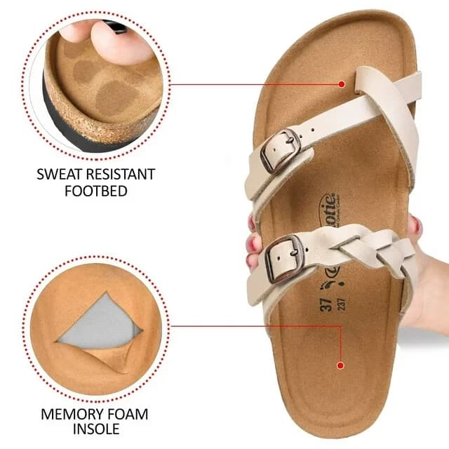 NWoB Aerothotic Irenic Soft Footbed Strappy Slide Comfort Sandals Beige EU41 - Thumbnail 3