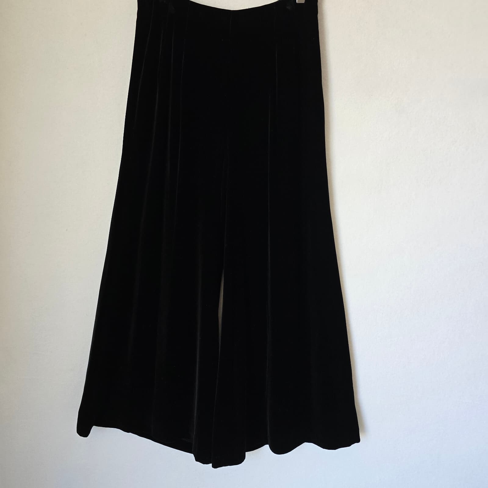 J. Peterman Silk Blend Velvet Palazzo Wide-Leg Pants Side-Zip Lined Black Sz.10 - Thumbnail 2