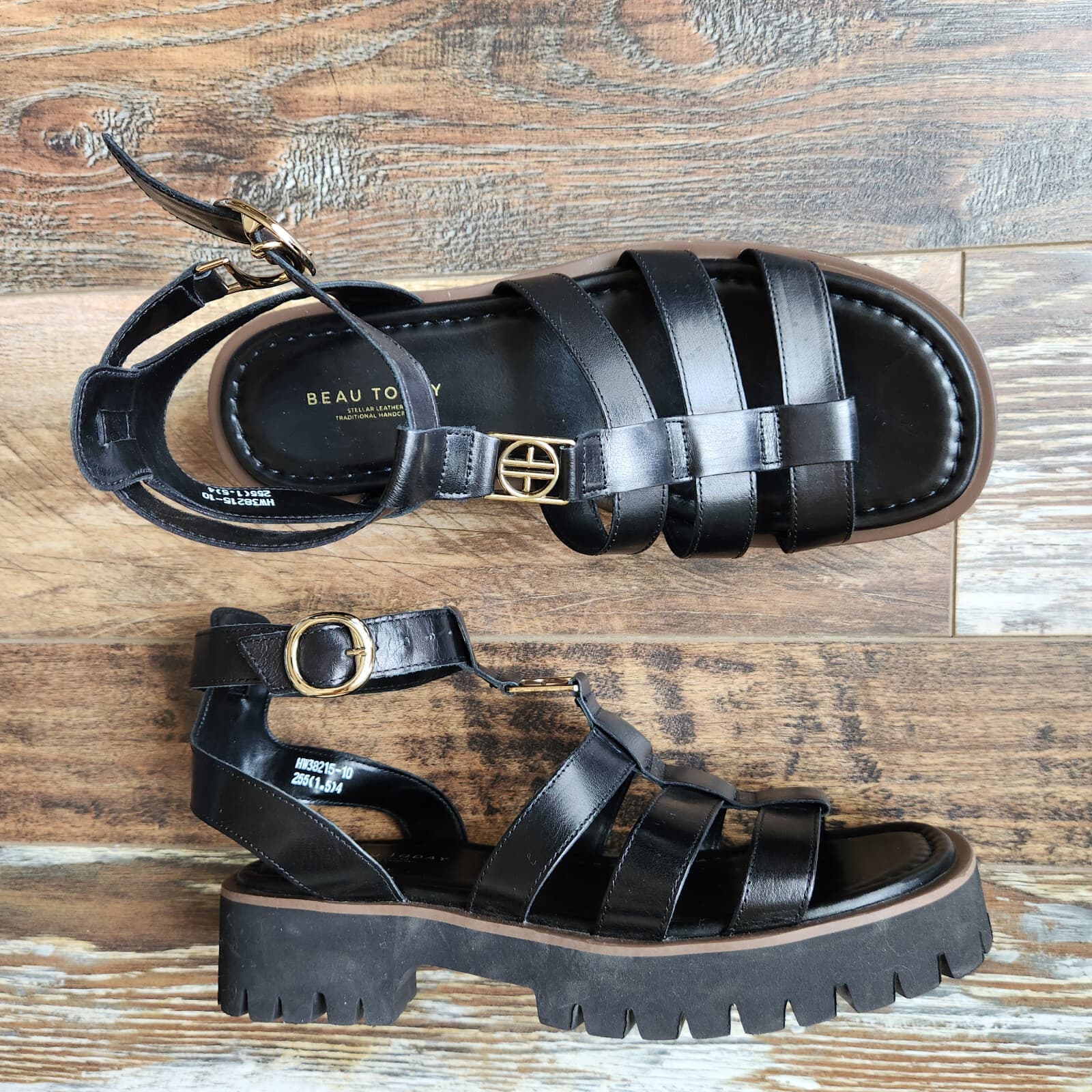 NWoB BEAU TODAY Leather Gladiator Sandals Open Toe Ankle Strap Platform Black 10 - Thumbnail 2