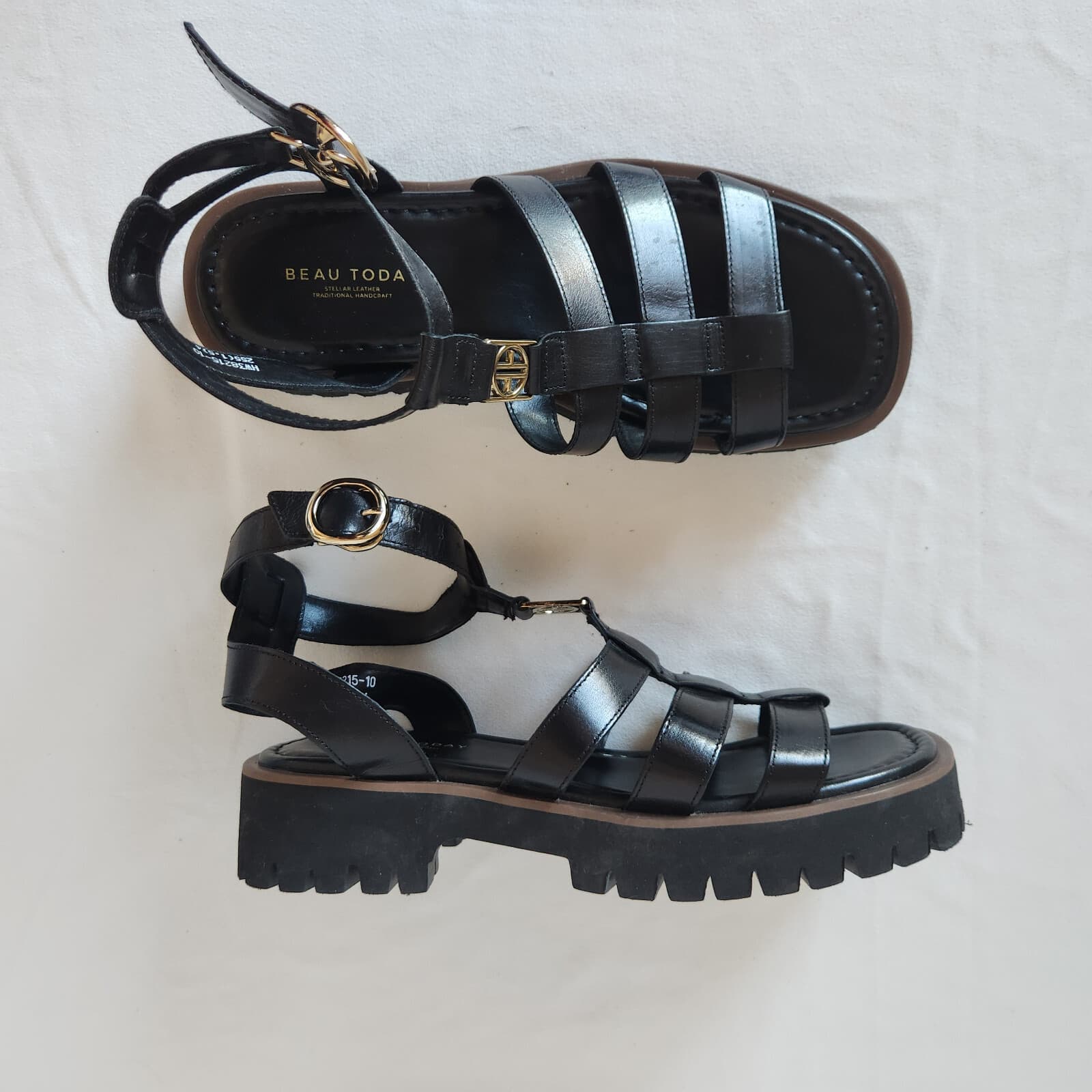 NWoB BEAU TODAY Leather Gladiator Sandals Open Toe Ankle Strap Platform Black 10 - Thumbnail 6