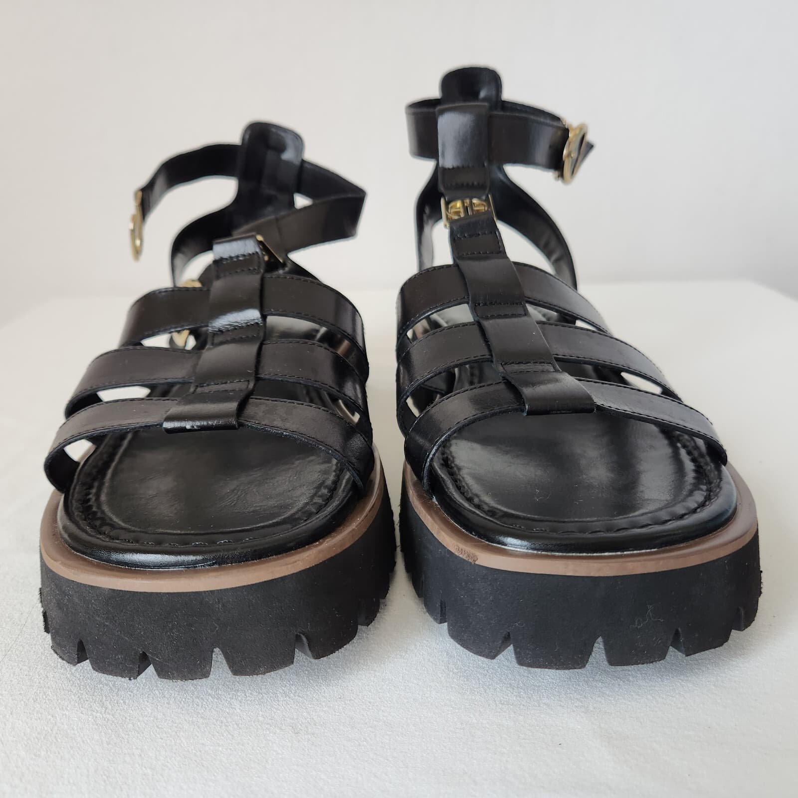 NWoB BEAU TODAY Leather Gladiator Sandals Open Toe Ankle Strap Platform Black 10 - Thumbnail 15