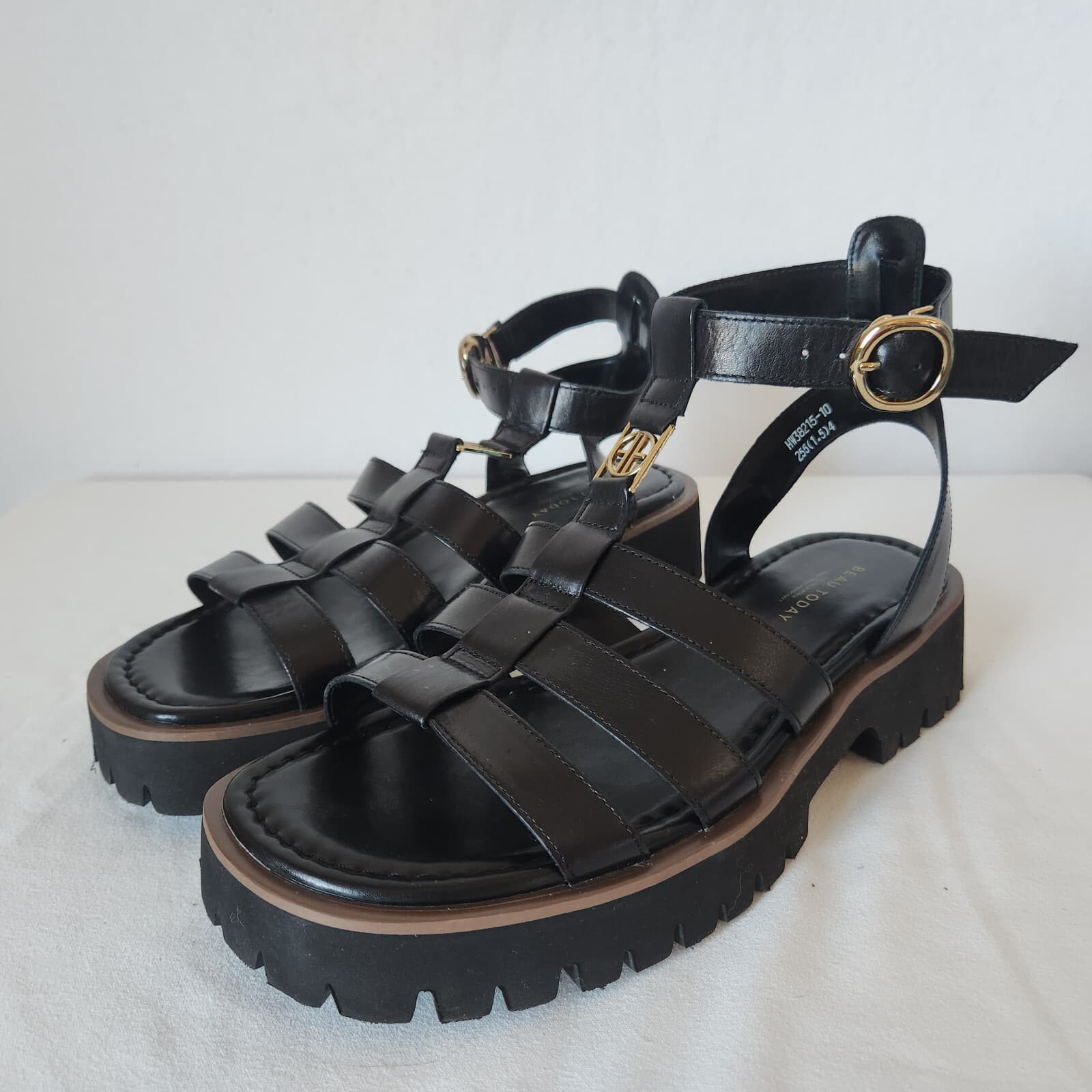 NWoB BEAU TODAY Leather Gladiator Sandals Open Toe Ankle Strap Platform Black 10 - Thumbnail 4